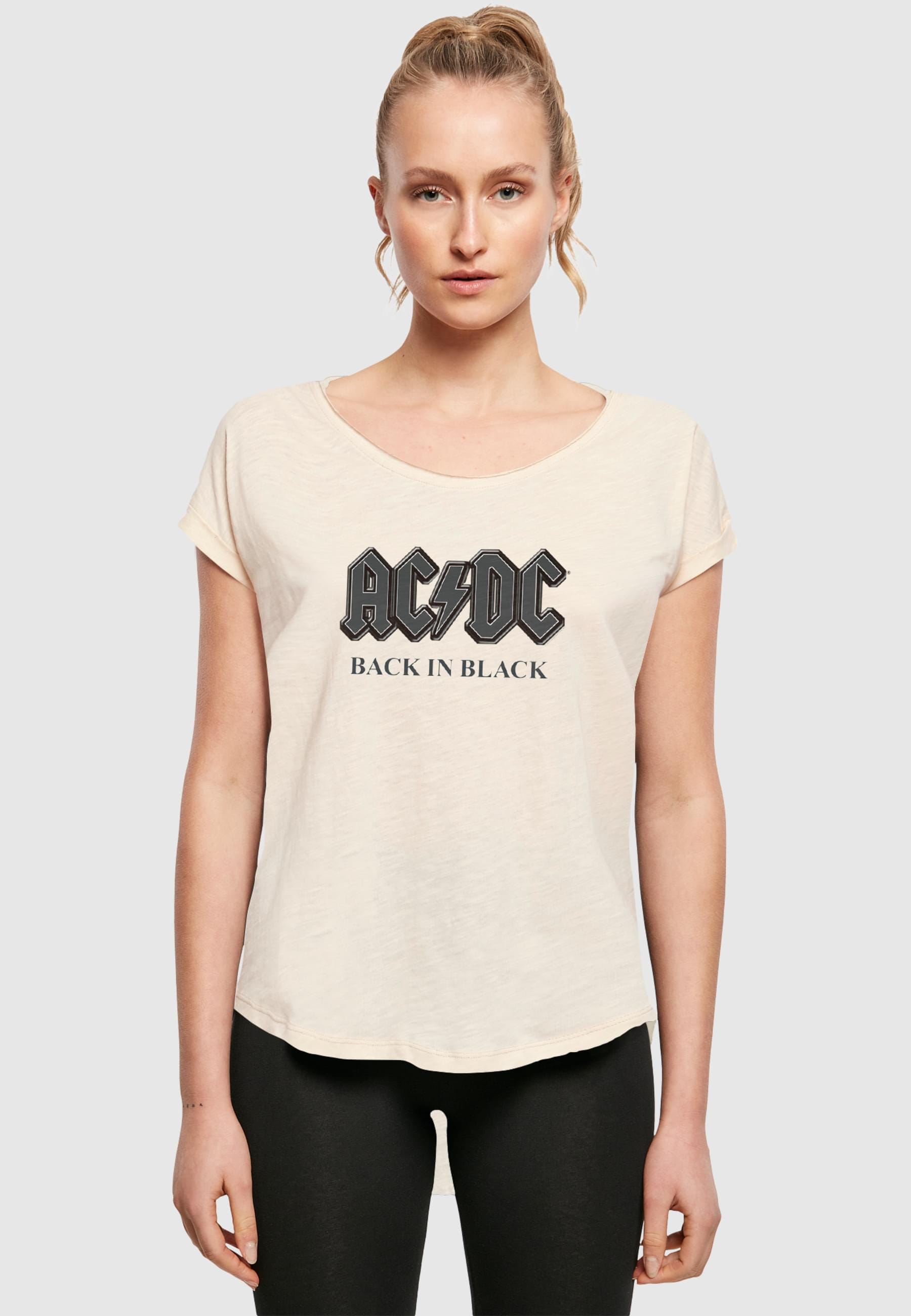 F4NT4STIC Kurzarmshirt »F4NT4STIC Damen ACDC Back in Black with Ladies Long Slub Tee« 1 Stk. tlg.