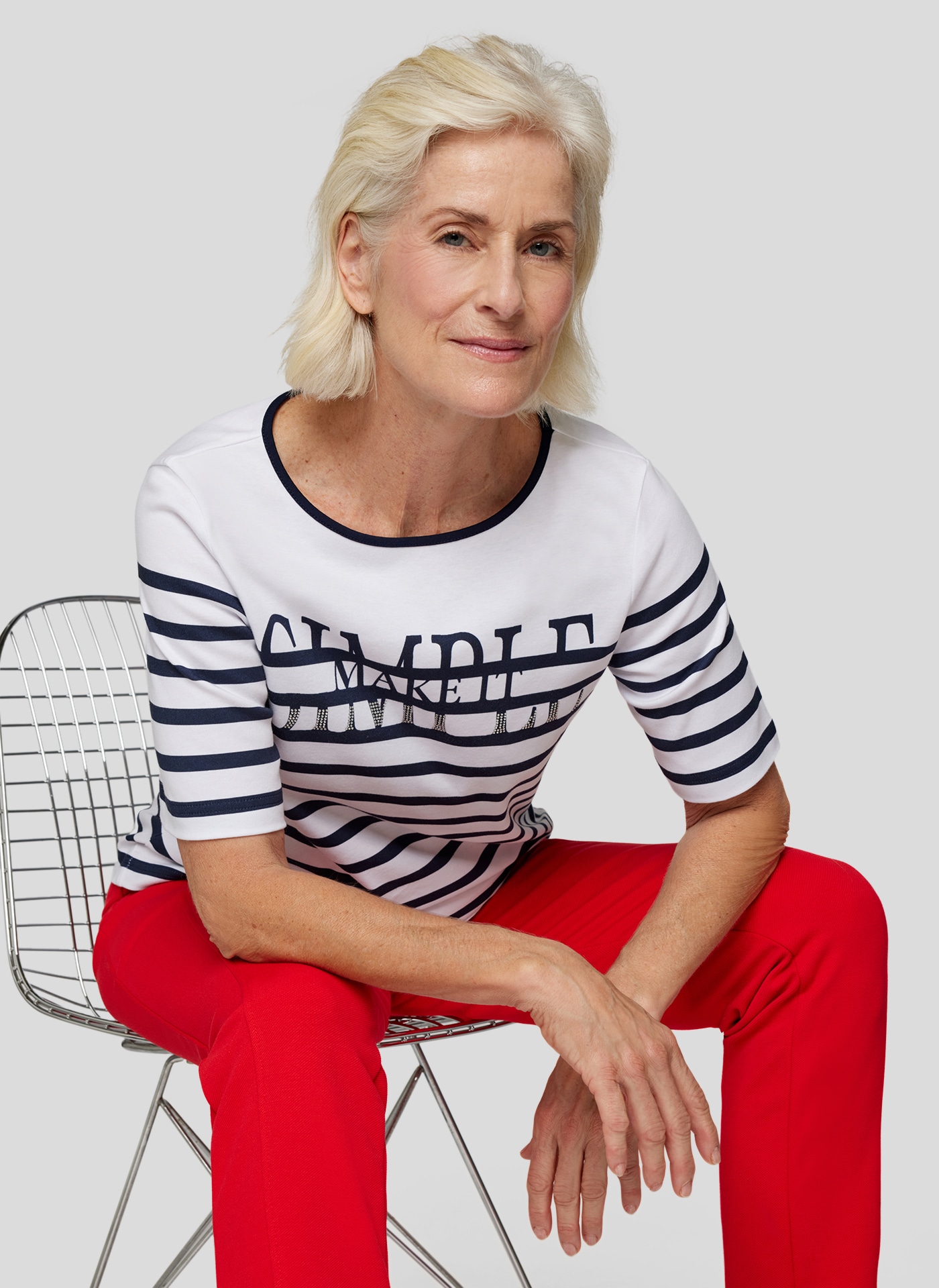 Rabe Rundhalsshirt, im Streifen-Design und mit Letter-Print