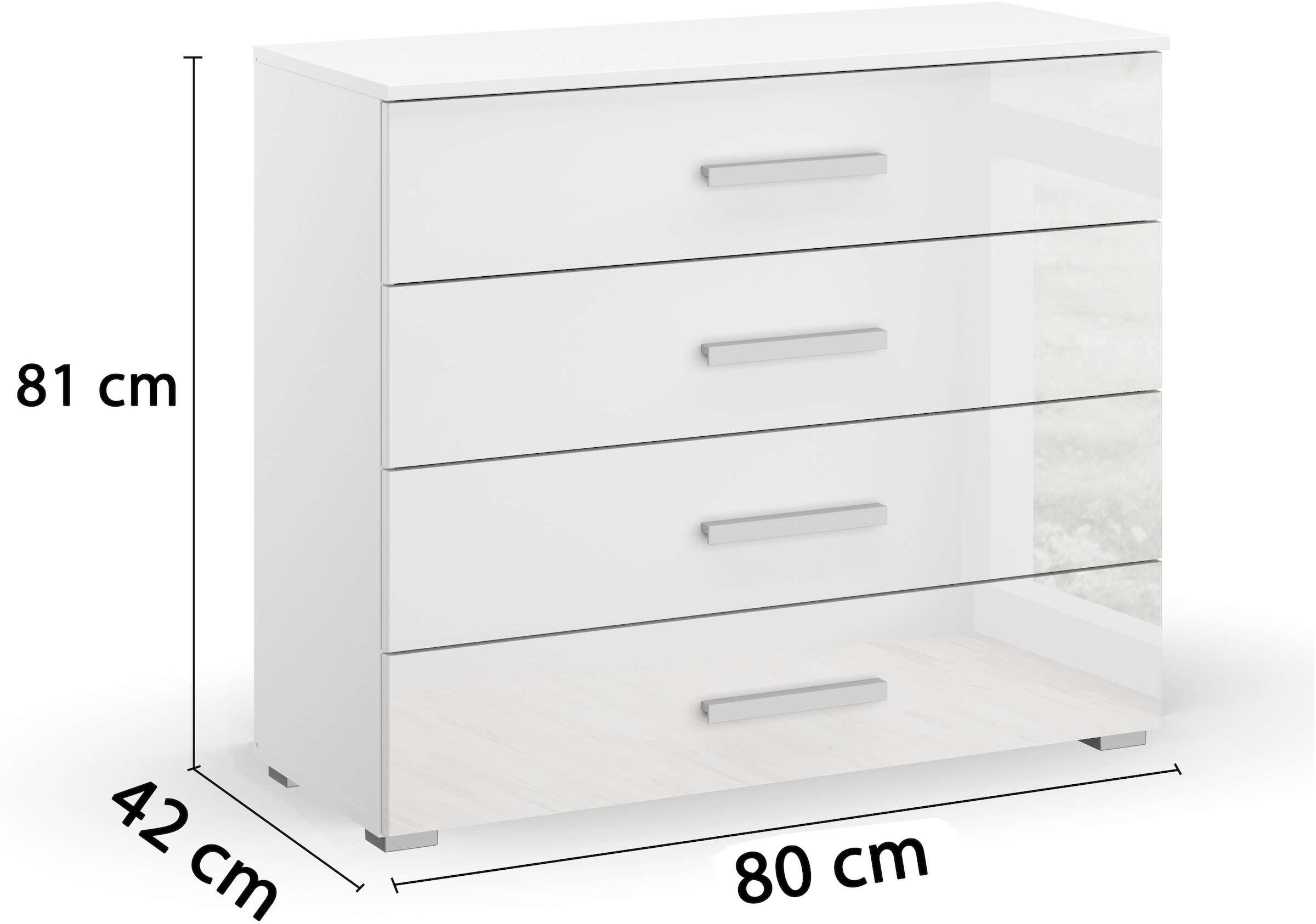 rauch Schubkastenkommode »Sideboard Kommode Schubkastenkommode KOLUNA mit Hochglanzfront«, (Breite 80 cm inkl. Soft-Close-Funktion), vier große und geräumige Schubladen mit viel Stauraum MADE IN GERMANY