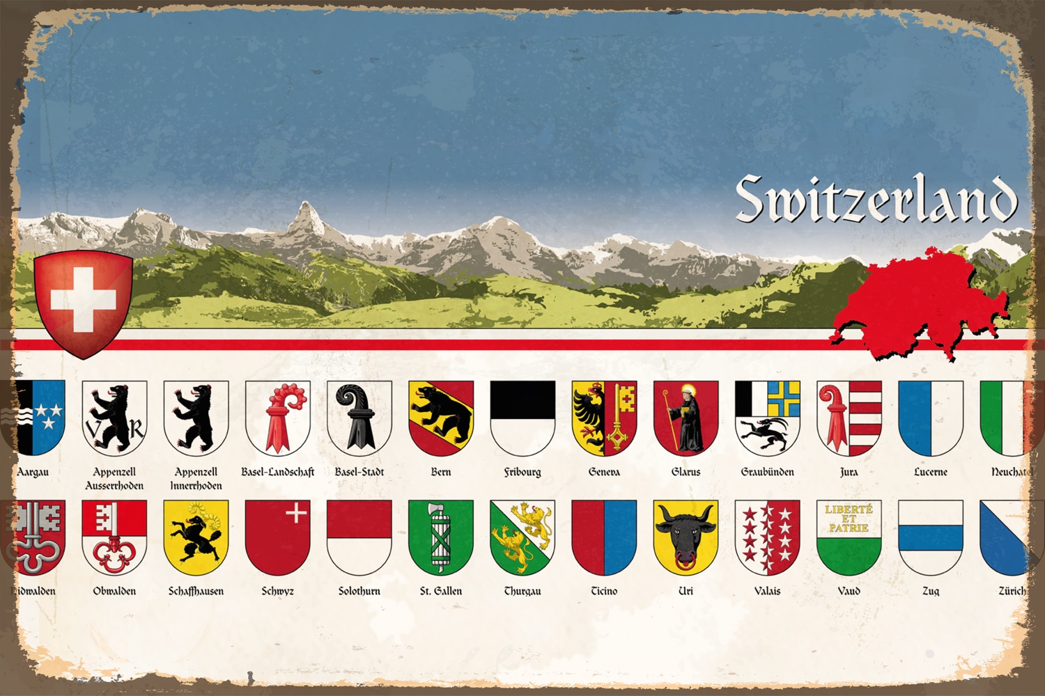 queence Metallbild »Kanton«, Schweiz-Berge & Alpenbilder, Schweiz, Stahlschild, Blechschild