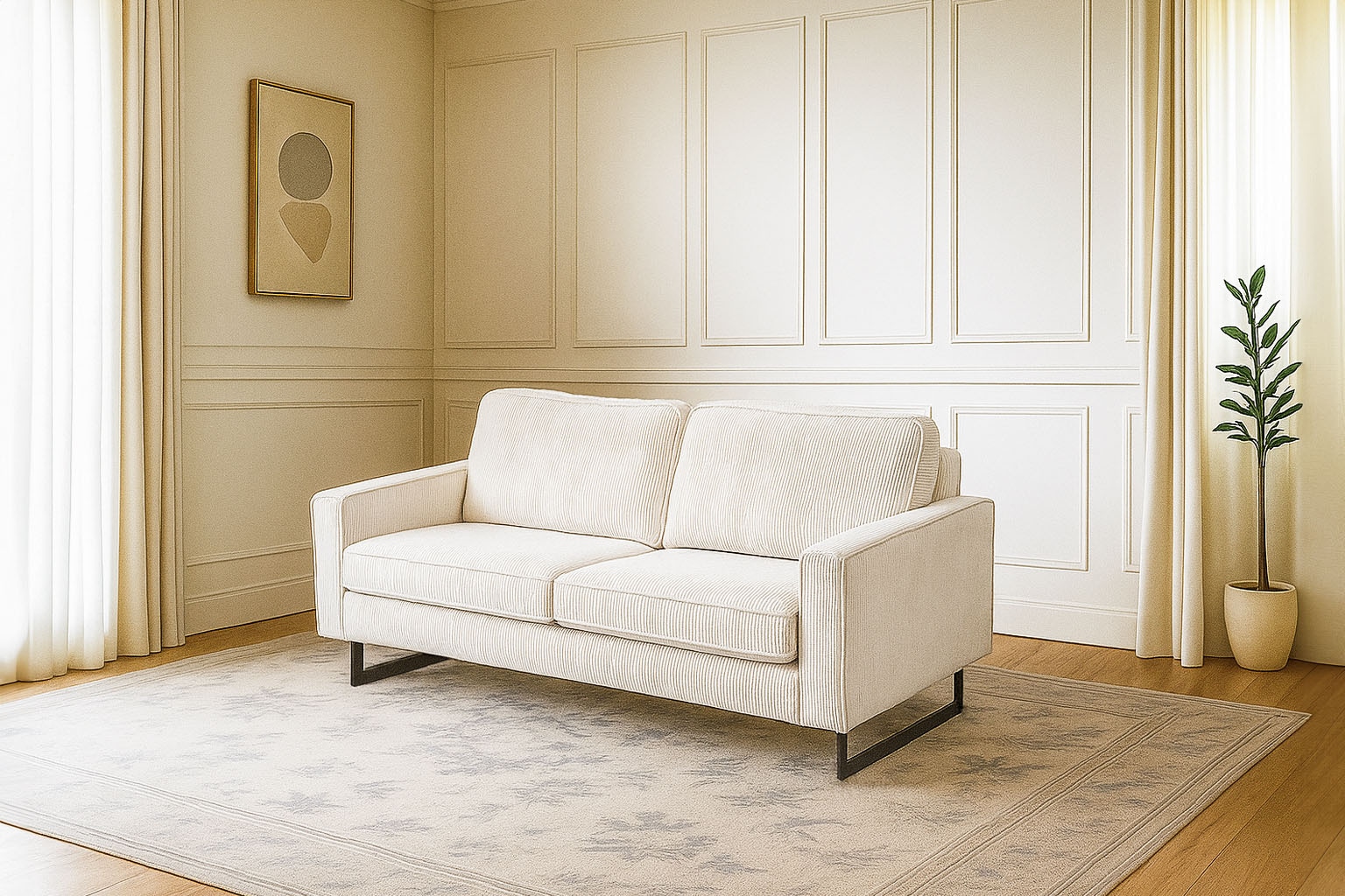 OTTO home 2-Sitzer "Pinto, 166 cm, Cord, Chenille, Lederoptik" mit Keder, schwarze Metallfüße, Wellenunterfederung