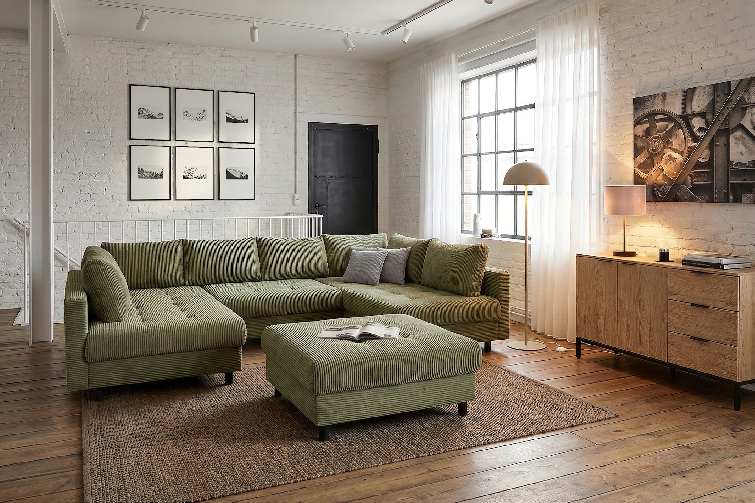 COLLECTION AB Wohnlandschaft »Toni U-Form, B: 298 cm« mit Hocker & 3 Zierkissen, Federkern