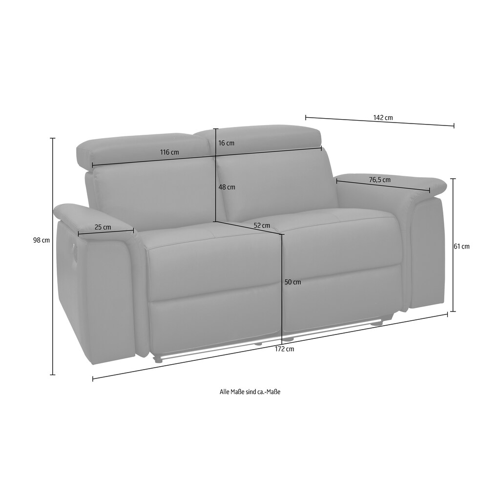 Places of Style 2-Sitzer »Pareli 172cm, manuelle u. elektr. Relaxfunktion«