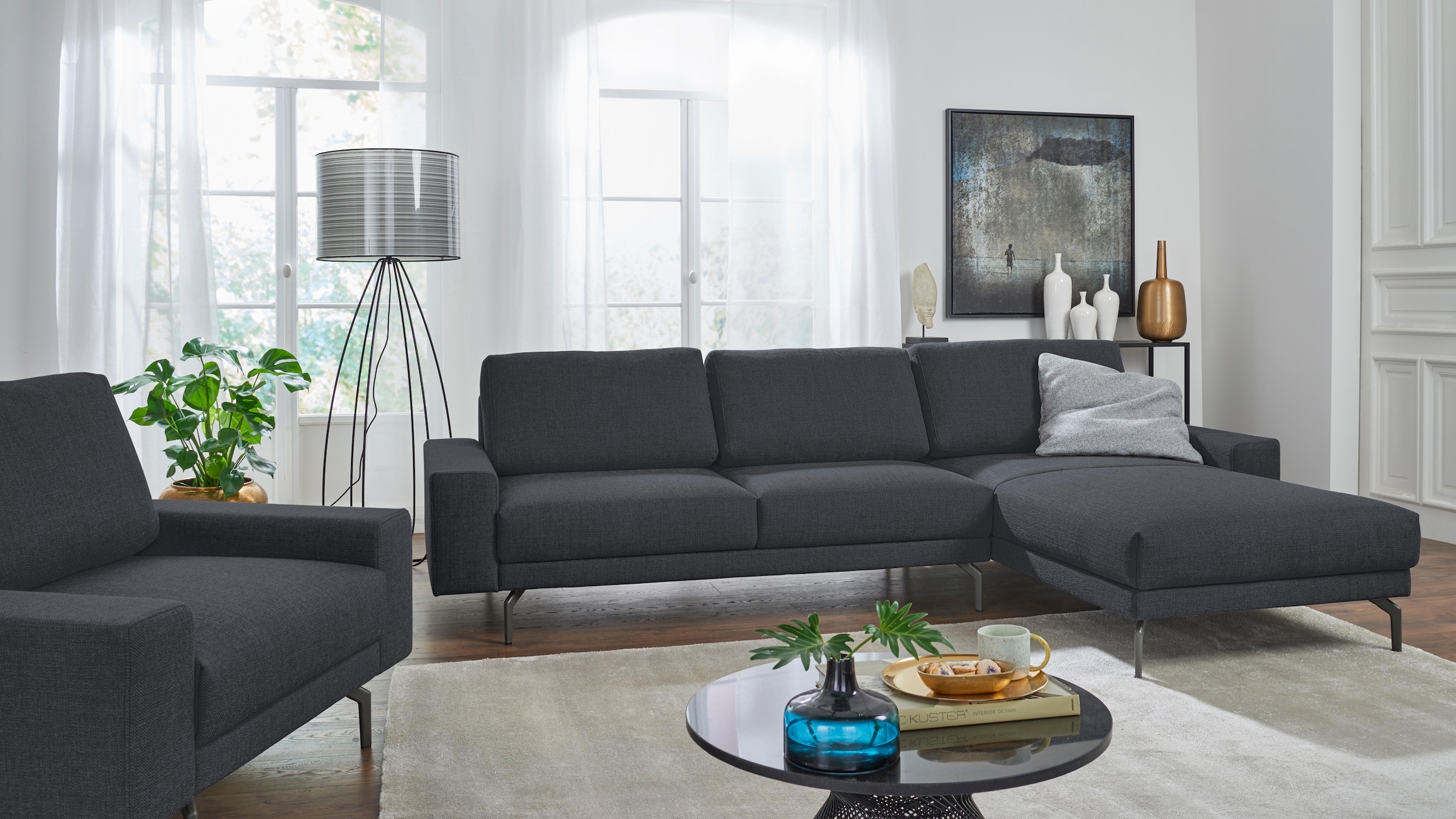 hülsta sofa Ecksofa »hs.450«, Armlehne breit und niedrig, Alugussfüße in umbragrau, Breite 294 cm