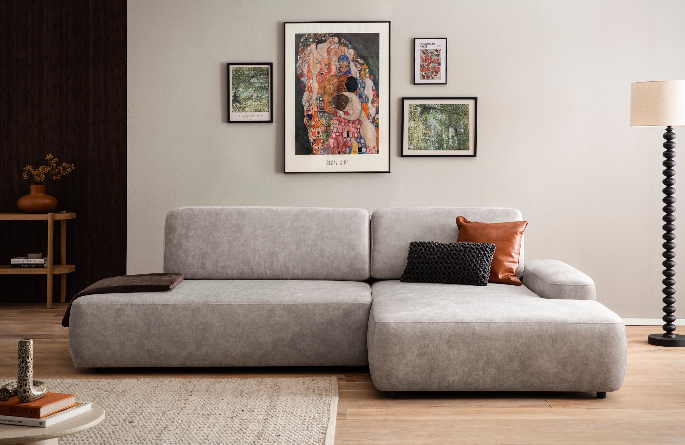 INOSIGN Ecksofa »TORGE, Schlafsofa Cord, Samtvelours u. Strukur fein, Couch in L-Form«, Schlaffunktion und Bettkasten, Liegefläche: 210x125 cm, neues Design