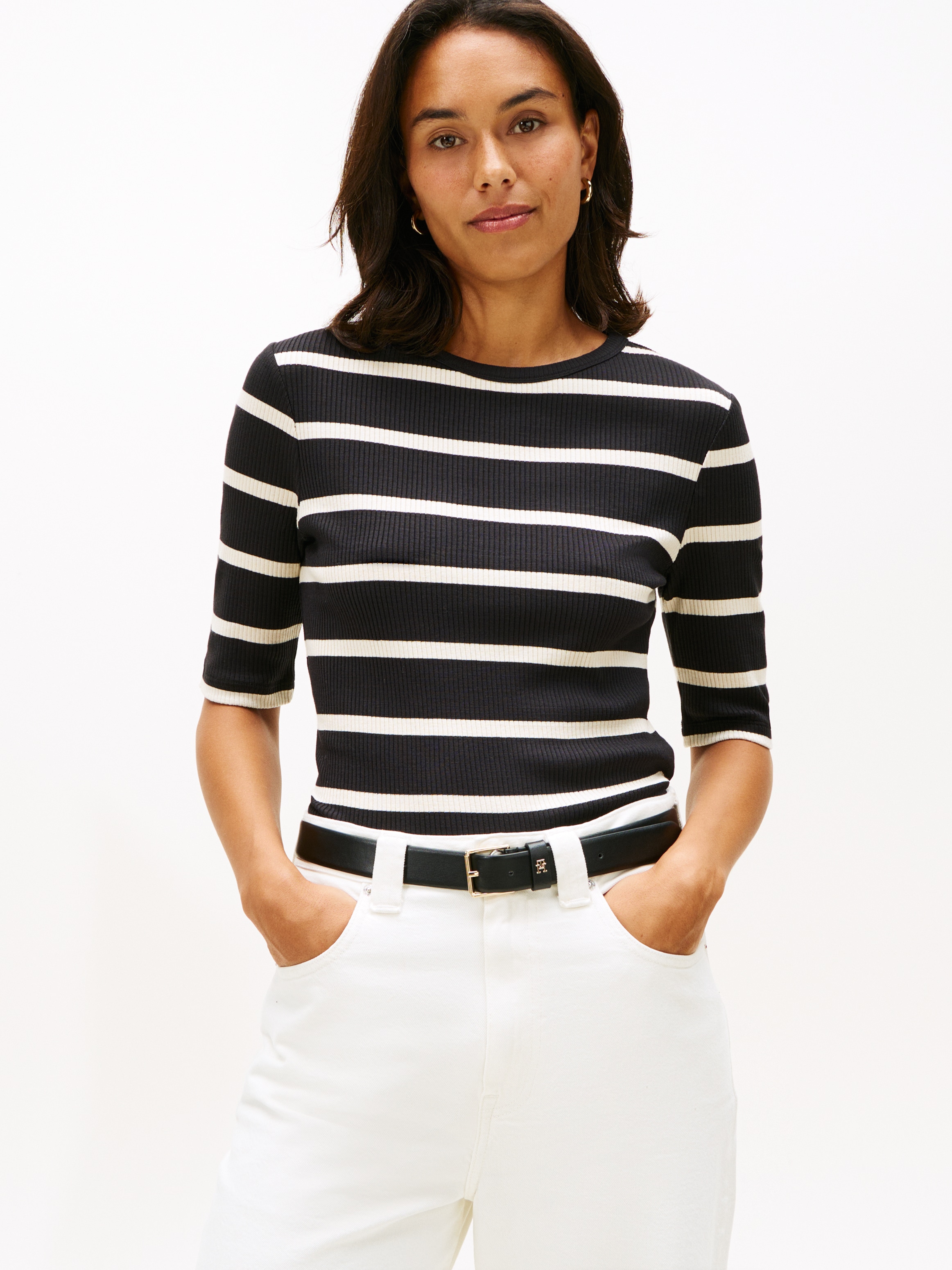 Tommy Hilfiger Kurzarmshirt "SLIM 5X2 RIB C-NK 1/2 SLV mit Rundhals und Rip günstig online kaufen