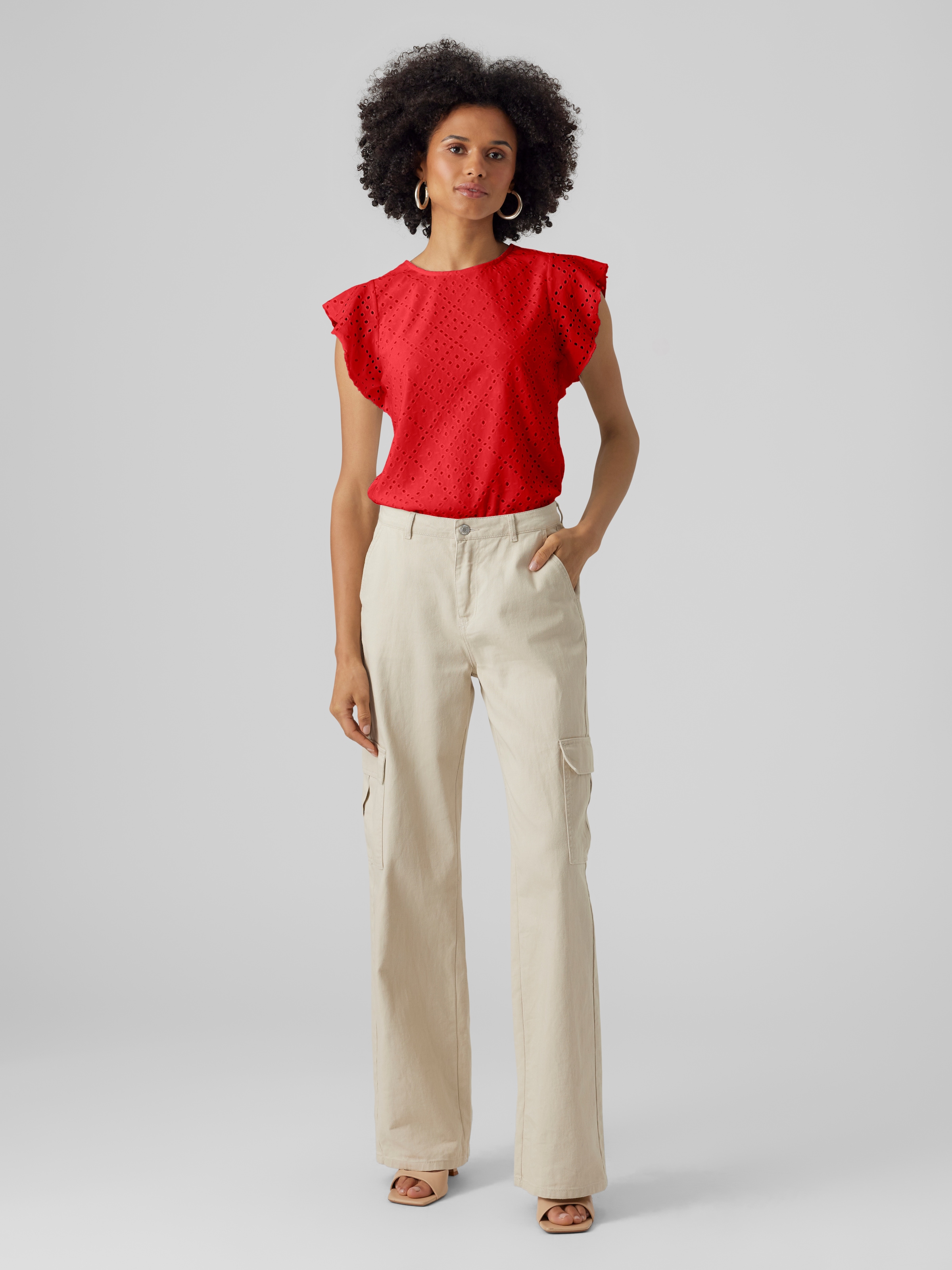 Vero Moda Rundhalsshirt »VMTASSA SL FRILL TOP NOOS«