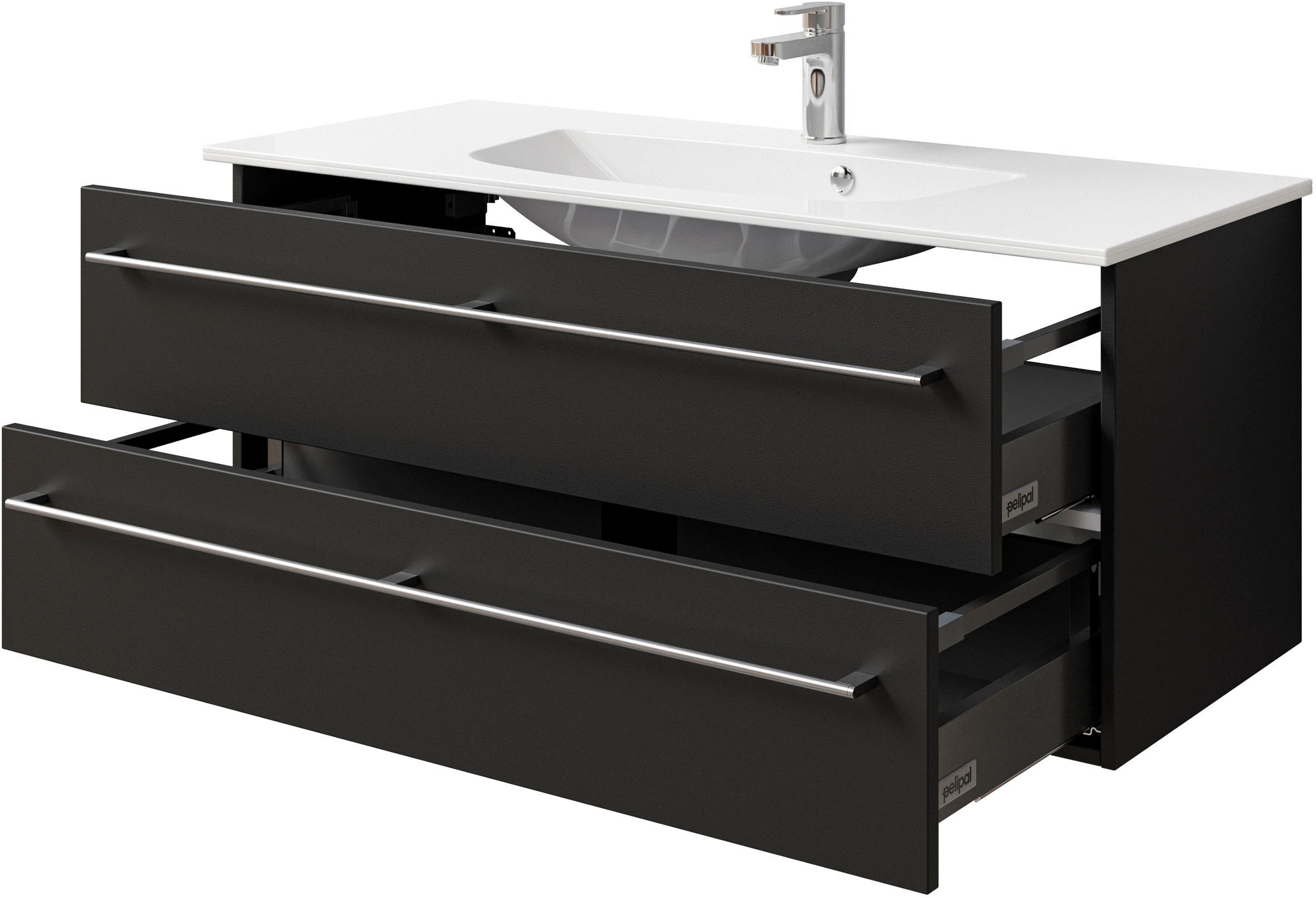 Saphir Waschtisch »Serie 6025 Mineralmarmor-Waschtisch mit Unterschrank, 117 cm breit«, Waschplatz mit 2 Schubladen, hängend, verschiedene Ausführungen