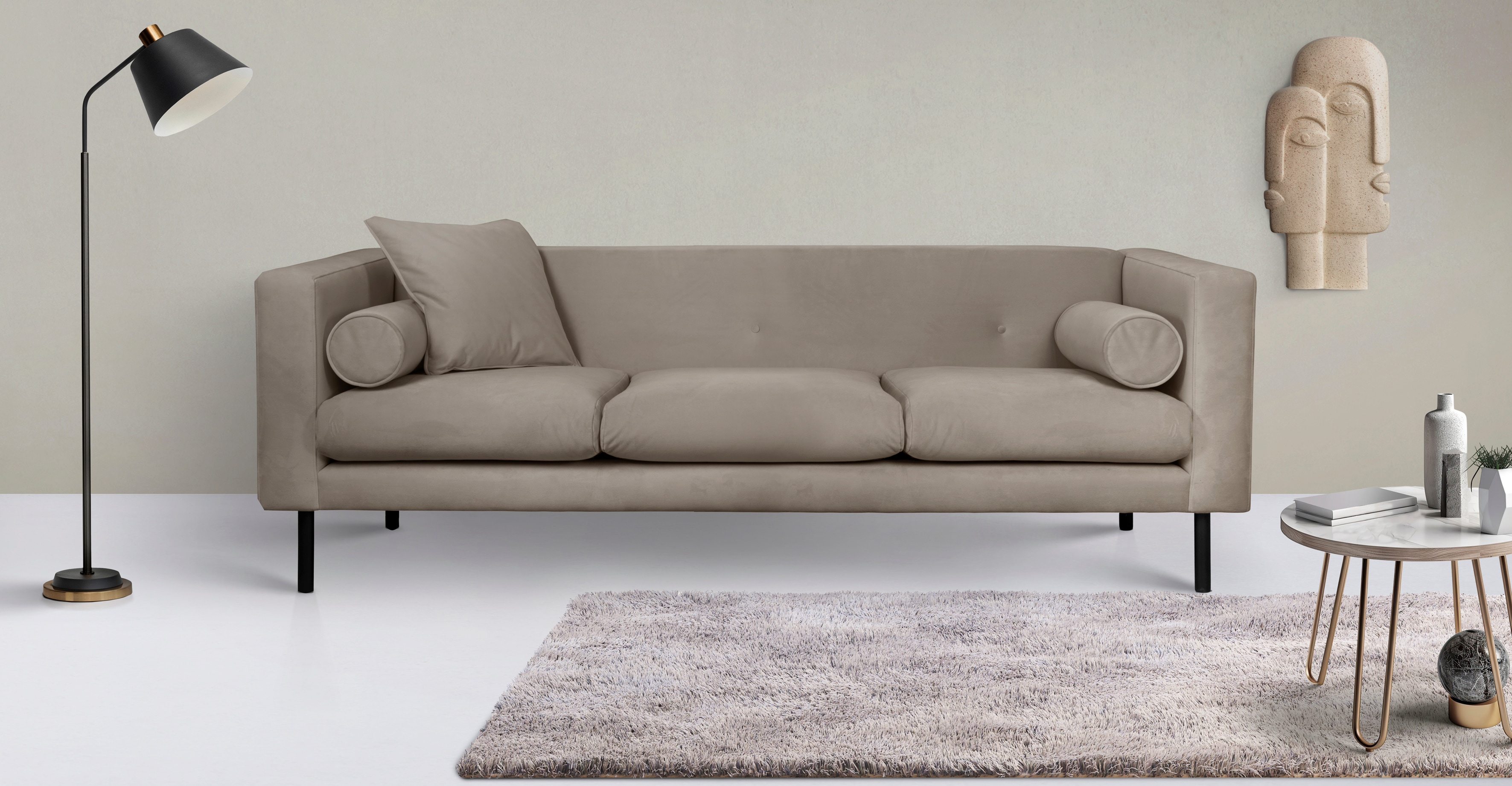 Home affaire 3-Sitzer "Lillibeth Designsofa mit Wellenunterfederung, Maße B/T/H: 218/74/83 cm" Zierkissen als Wendekissen, Bezug Samtoptik oder Cord