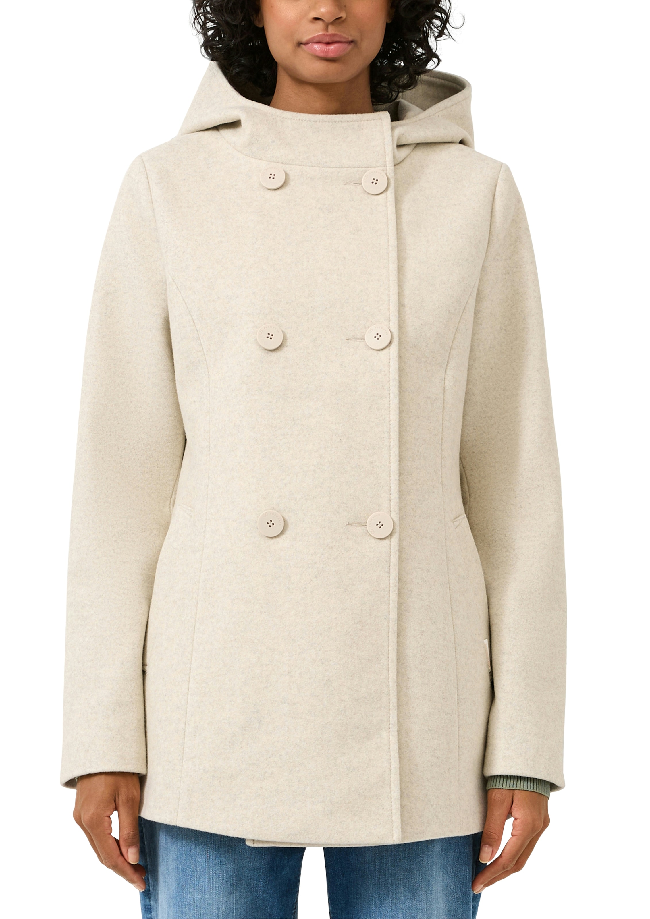 QS Kapuzenfleecejacke mit Kapuze mit doppelter Knopfleiste günstig online kaufen