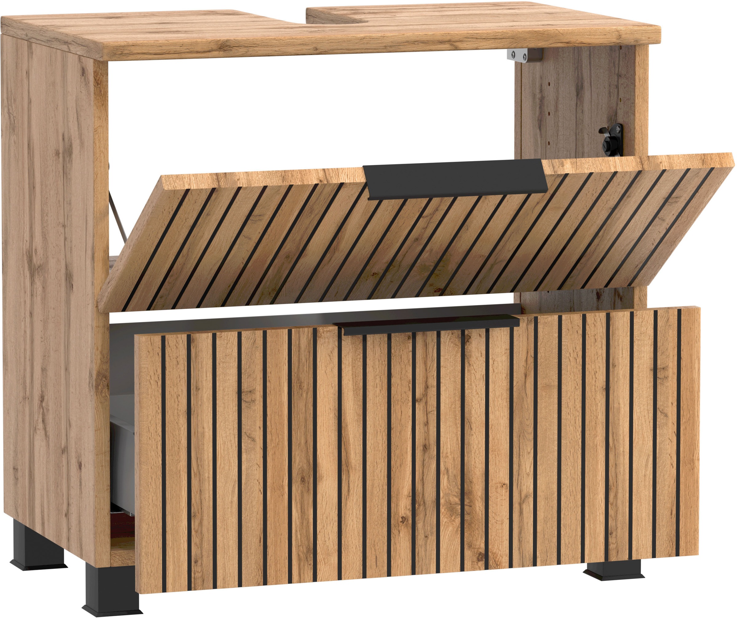welltime Badezimmer-Set »Welltime Möbel, Carlton Unterbecken-Set 2teilig, 60 cm, gestreift«, (2 St.)