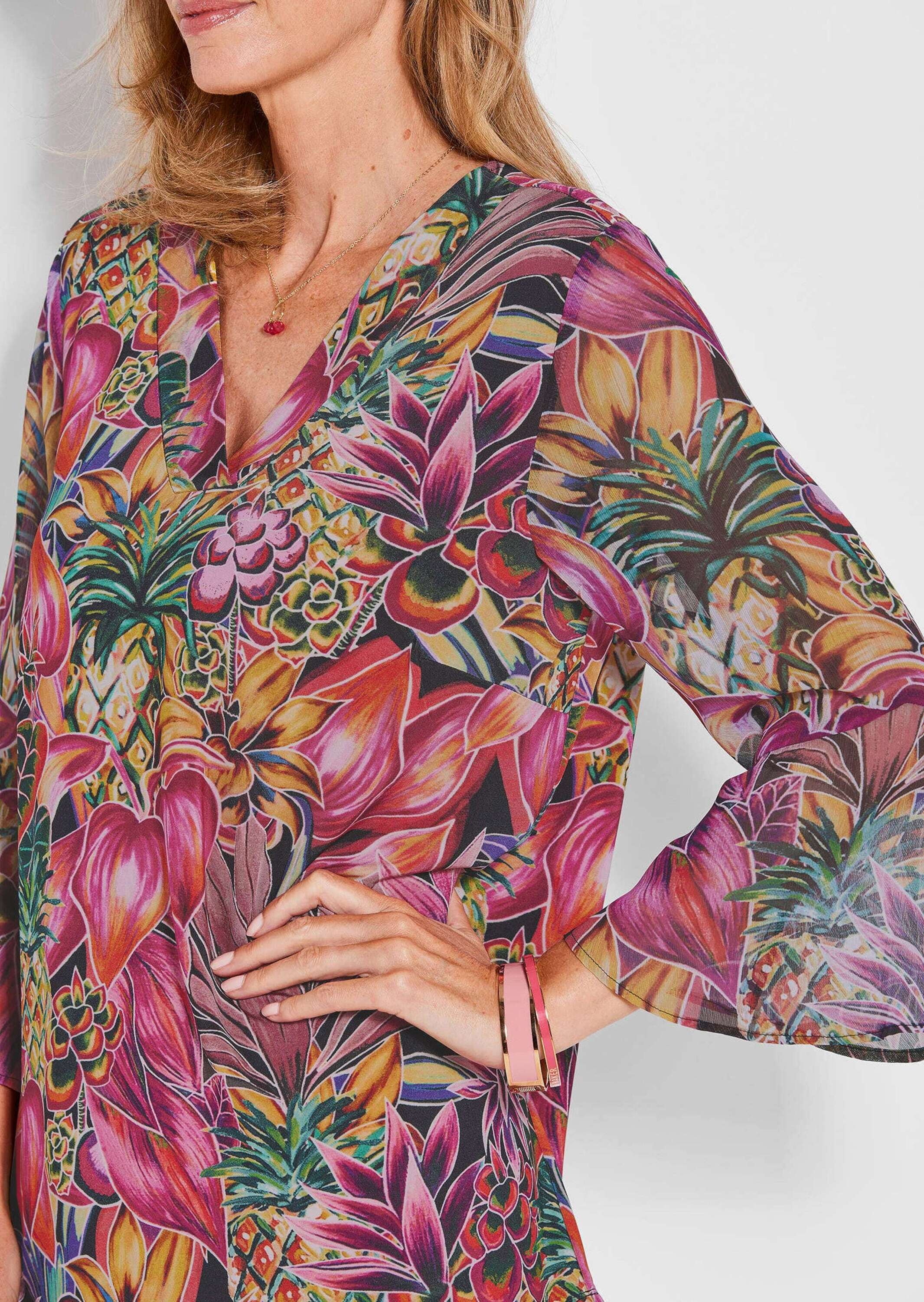 GOLDNER Schlupfbluse »Kurzgröße Bunte Tunika mit floralem Print«