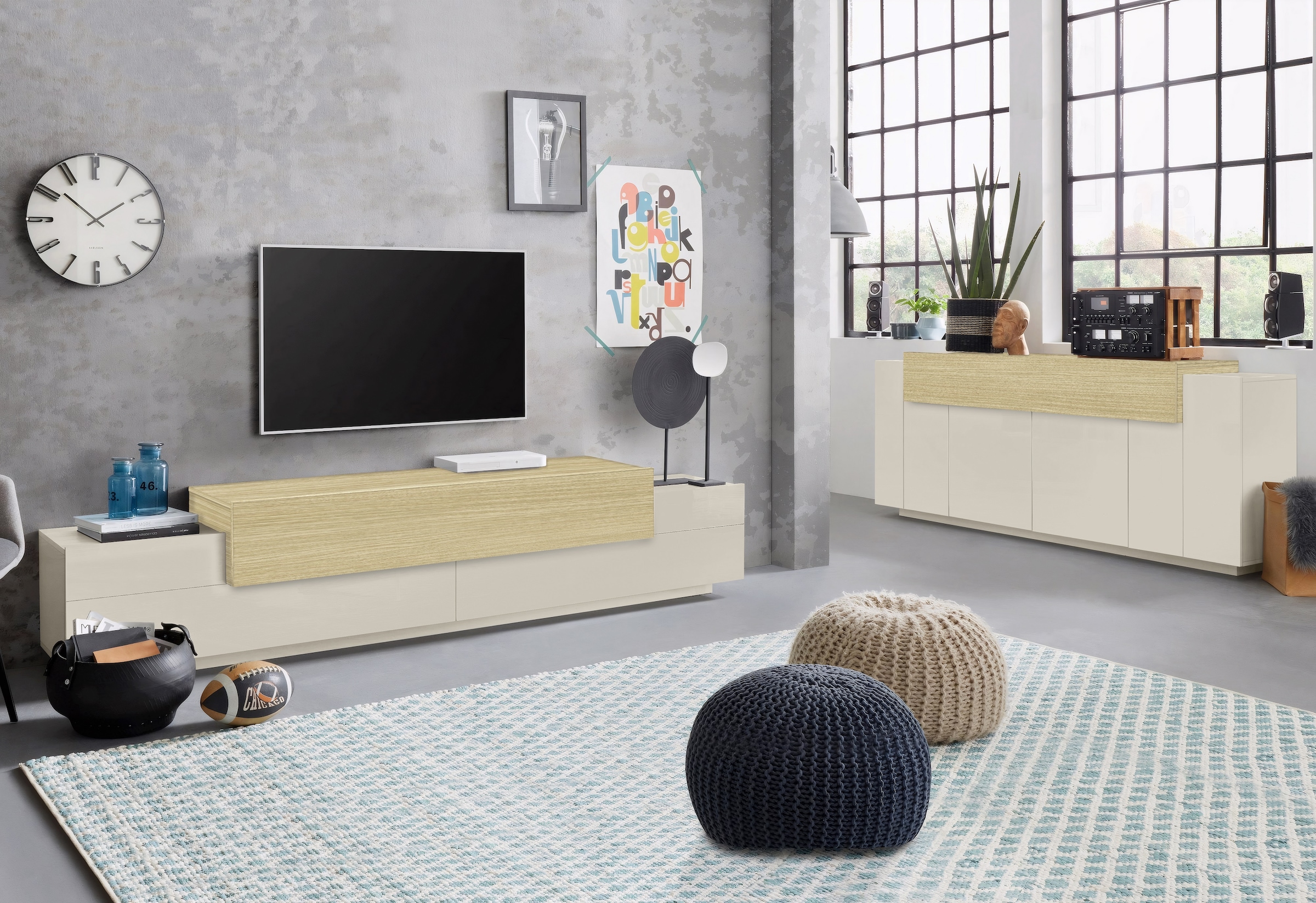 INOSIGN Sideboard »Coro, Kommode, Schrank, Kredenz, grifflos mit Einlegeböden« 1 Klappe,4 Türen, Doppeltiefe,  B/T/H 200x45x85,6cm