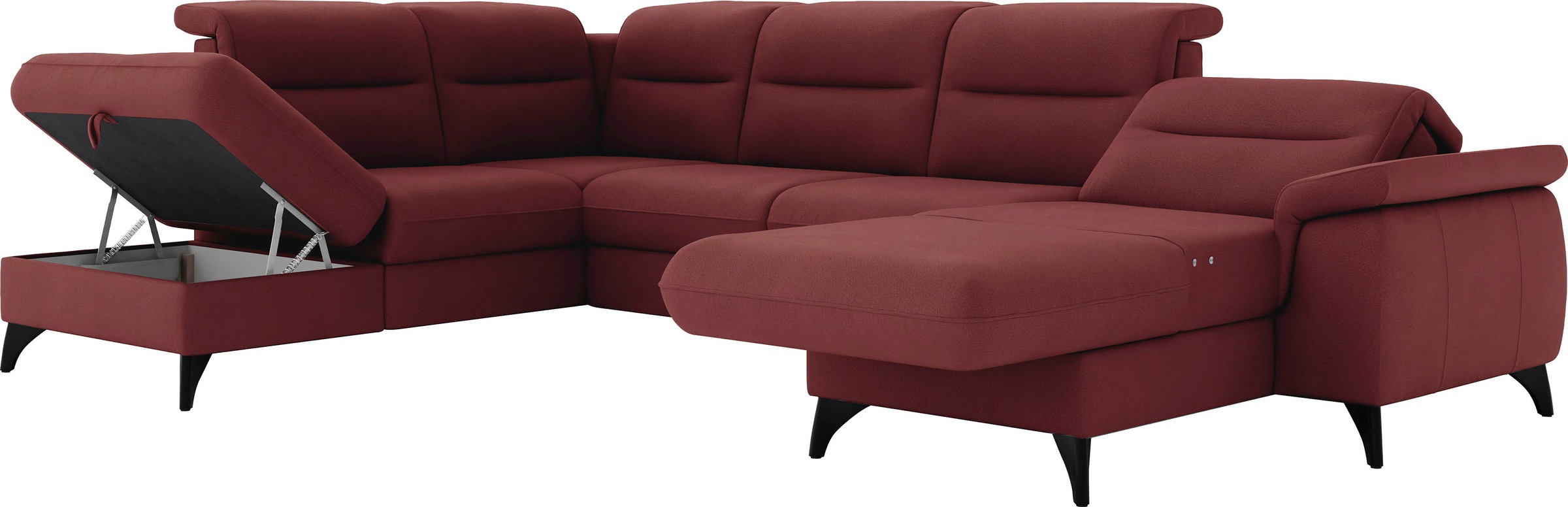 Wohnlandschaft SIT & MORE "Astoria U-Form", rot (bordeaux), B:329cm H:91cm T:225cm, 100% Polyester, Sofas, Wohnlandschaft, wahlweise mit motorischer Relaxfunktion 3
