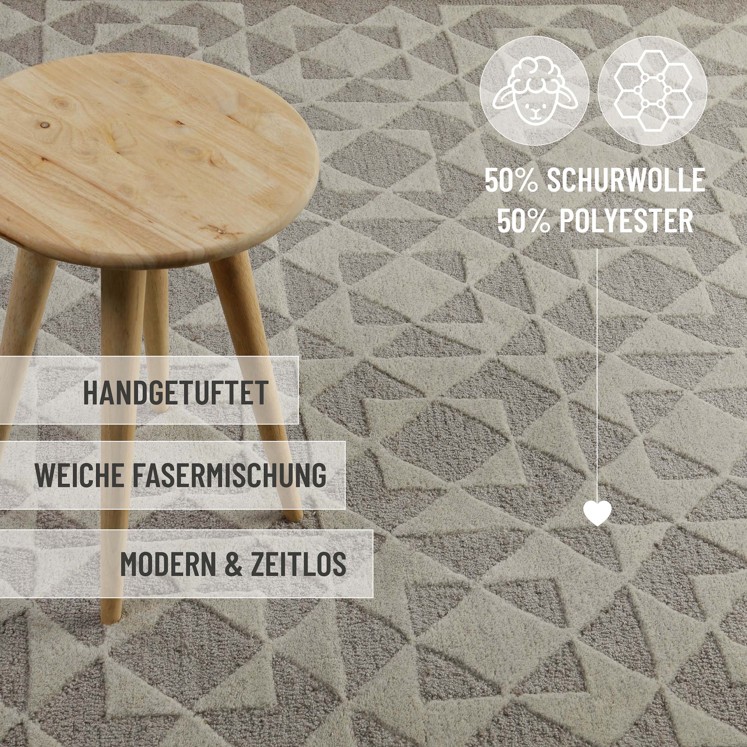 Wecon home Teppich »Downtown«, rechteckig, 10 mm Höhe, handgefertigt, pflegeleicht, Fasermix, Wohnzimmer, Schlafzimmer