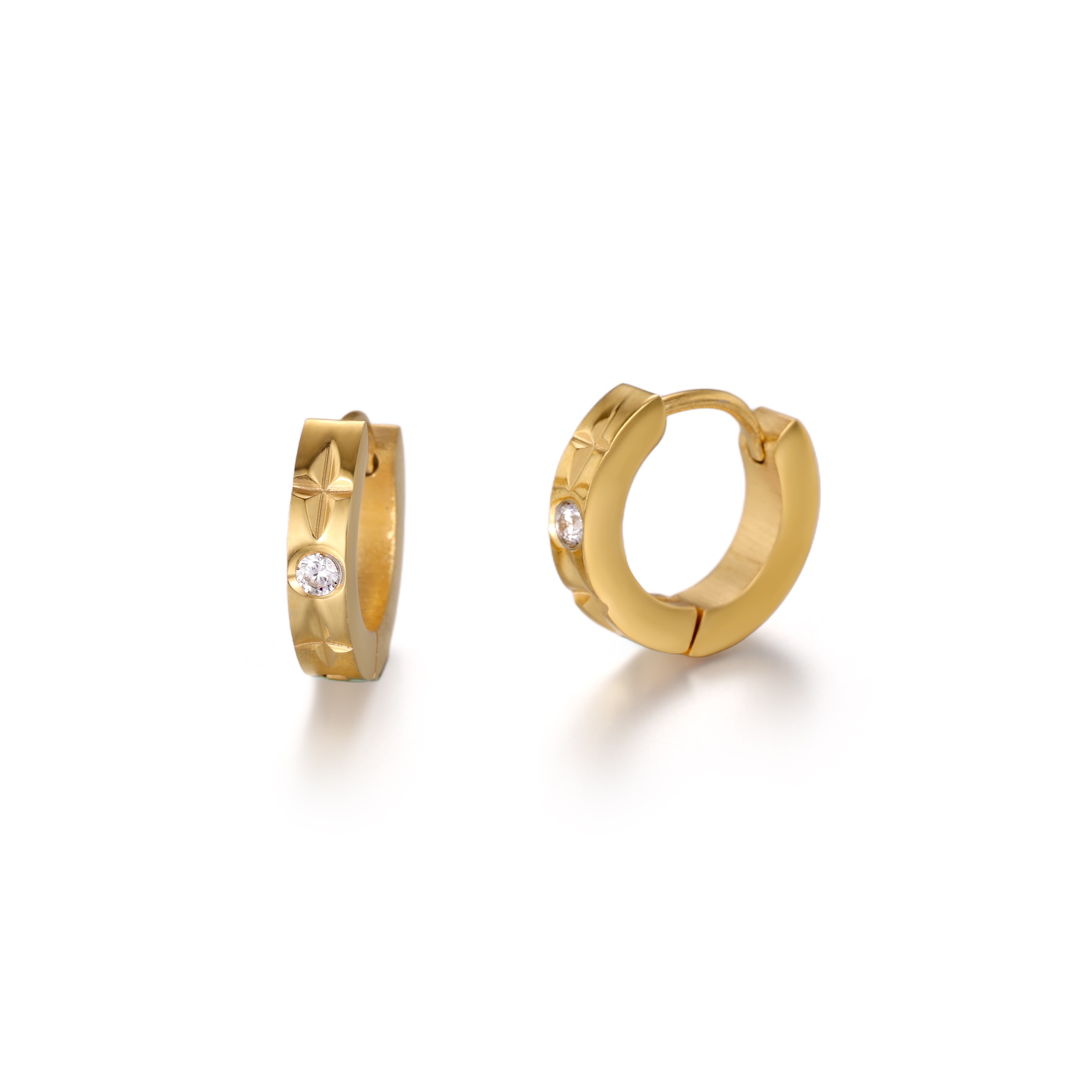 Paar Creolen FIRETTI "Schmuck Geschenk Edelstahl Ohrschmuck Ohrringe Classic", gelbgoldfarben, kristallweiß, kristallweiß, Ohrringe, Herren, 13,6mm, Edelstahl, mit Zirkonia (synth.)
