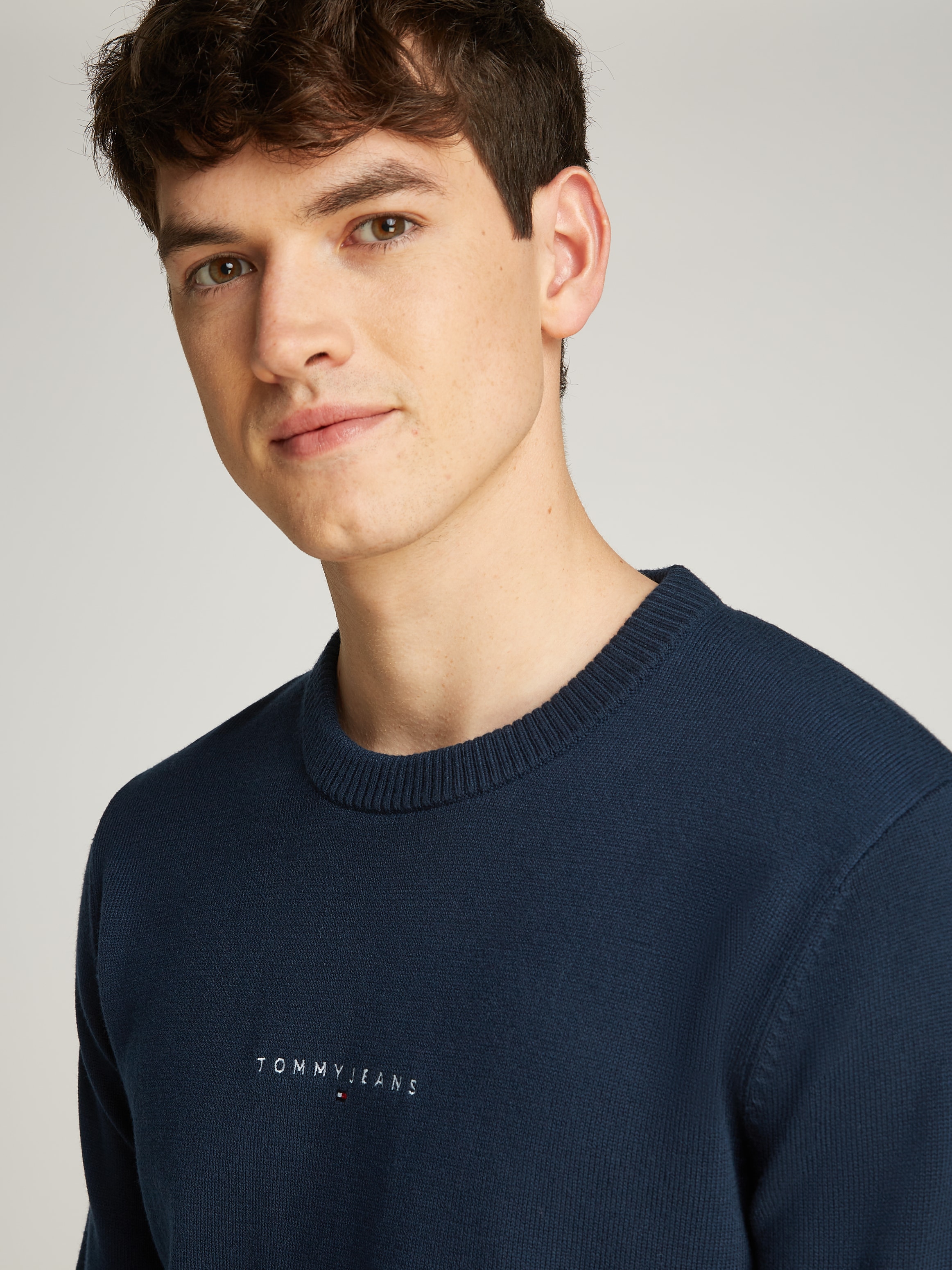 Tommy Jeans Strickpullover »TJM LINEAR SMALL CHEST SWEATER«, mit Logoschriftzug