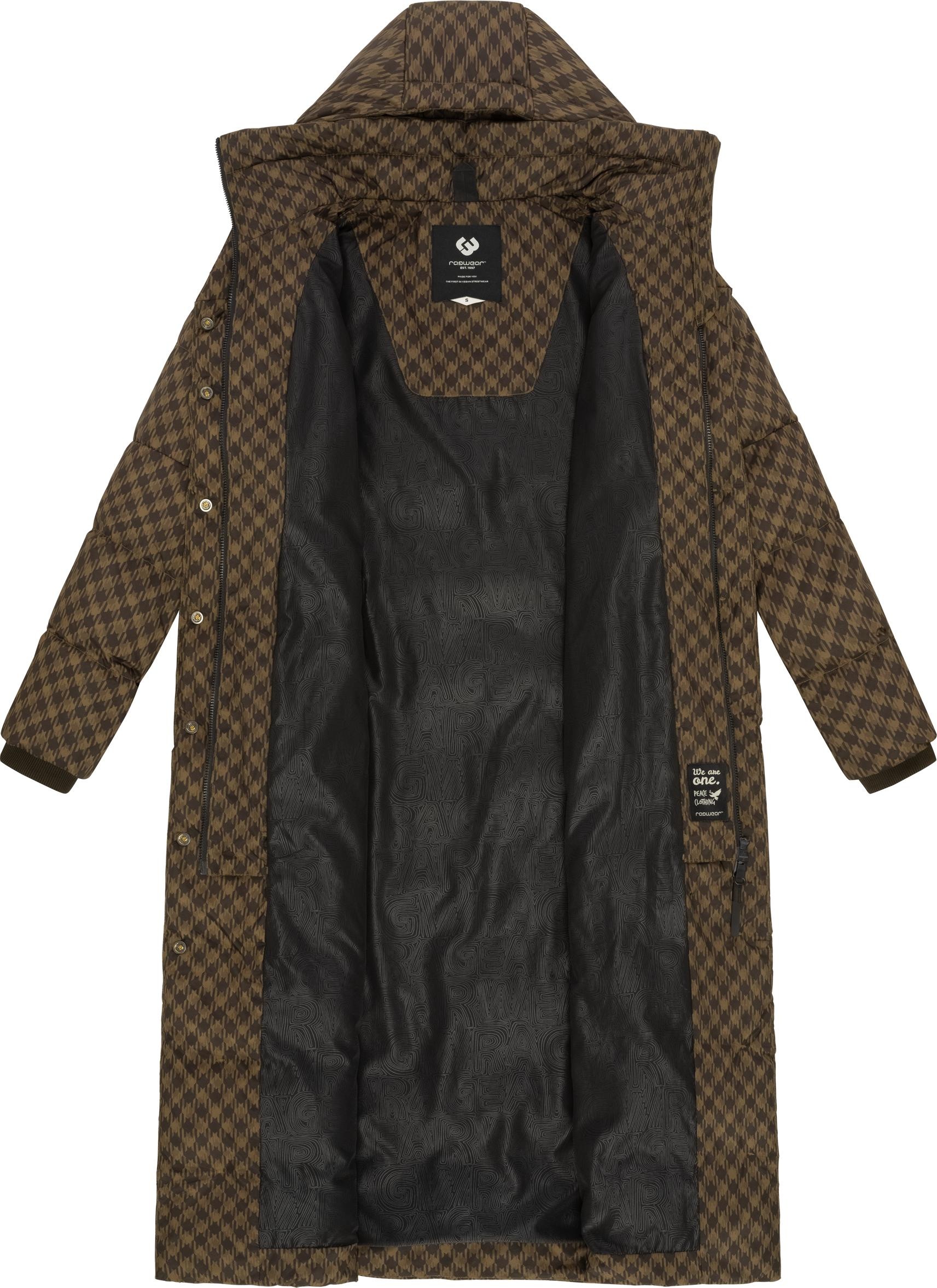 Ragwear Steppmantel »Niara Long Print«, wasserdichter Mantel mit angesagtem Hahnentritt Muster