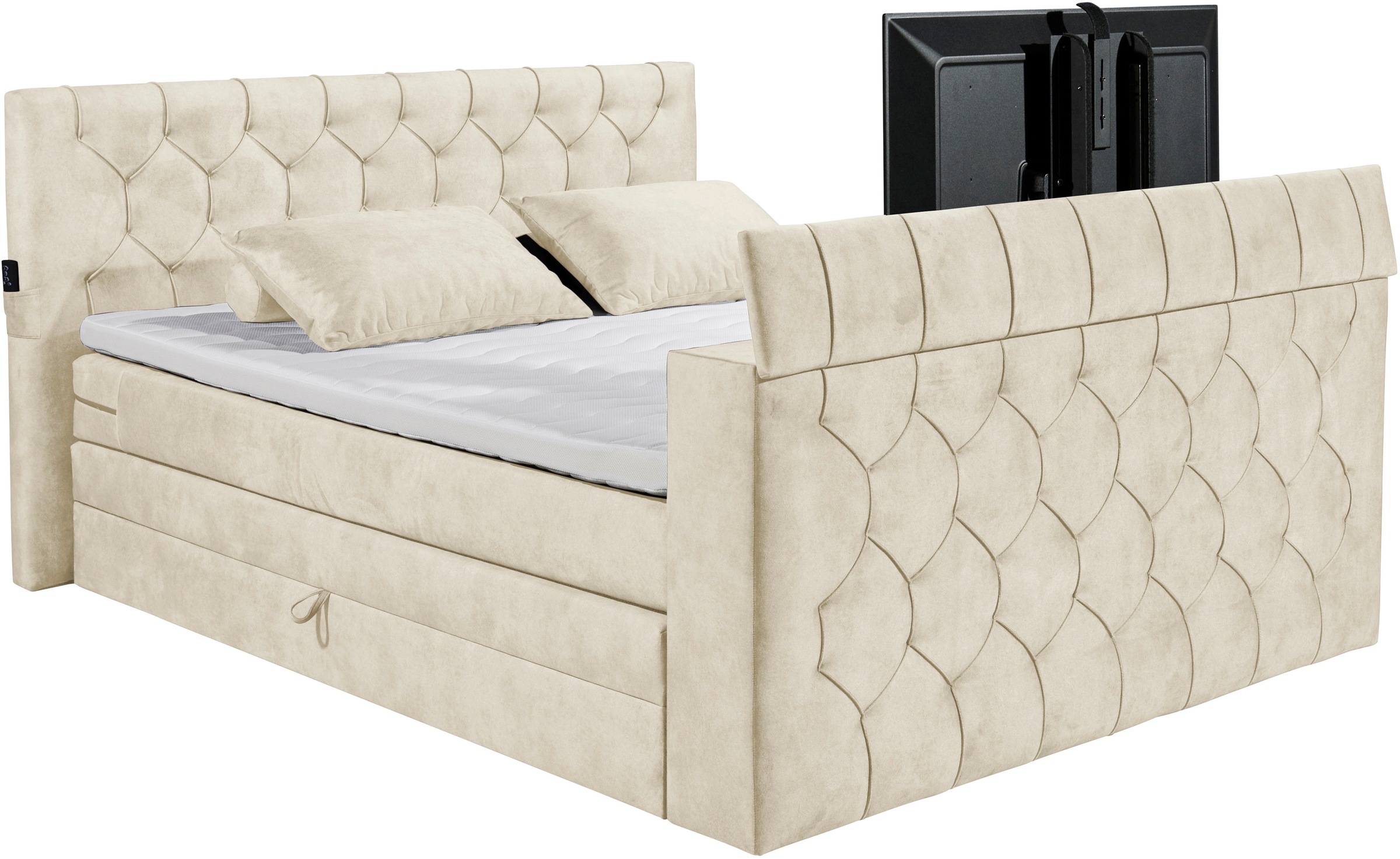 ED EXCITING DESIGN Boxspringbett »Springdale«, mit Bettkasten, motorisierter TV-Halterung, Duo-Matratze (H3/H4)
