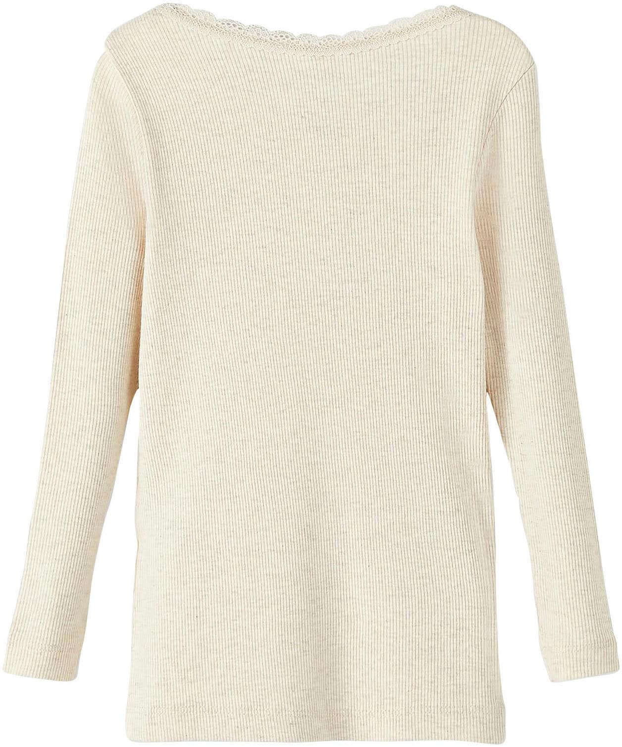 Name It Langarmshirt »NMFKAB LS TOP NOOS«, in Feinripp und mit süßer Spitzenkante am Ausschnitt