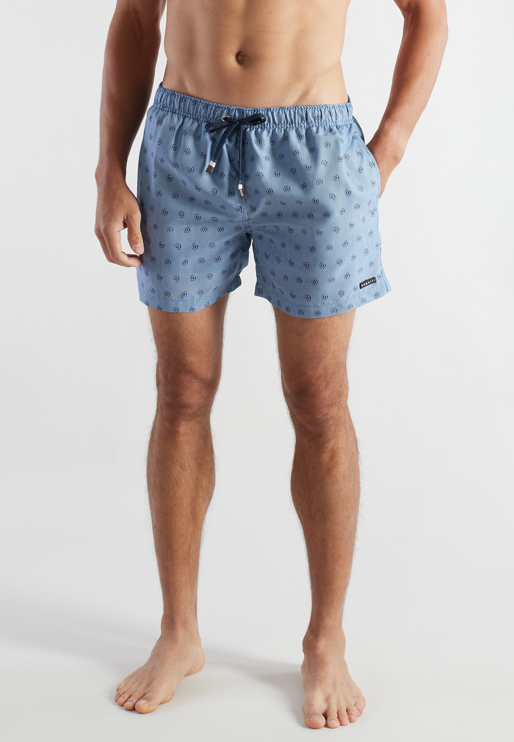 bugatti Badeshorts mit Logodruck, gestreift, mit Kordelzug, bequem