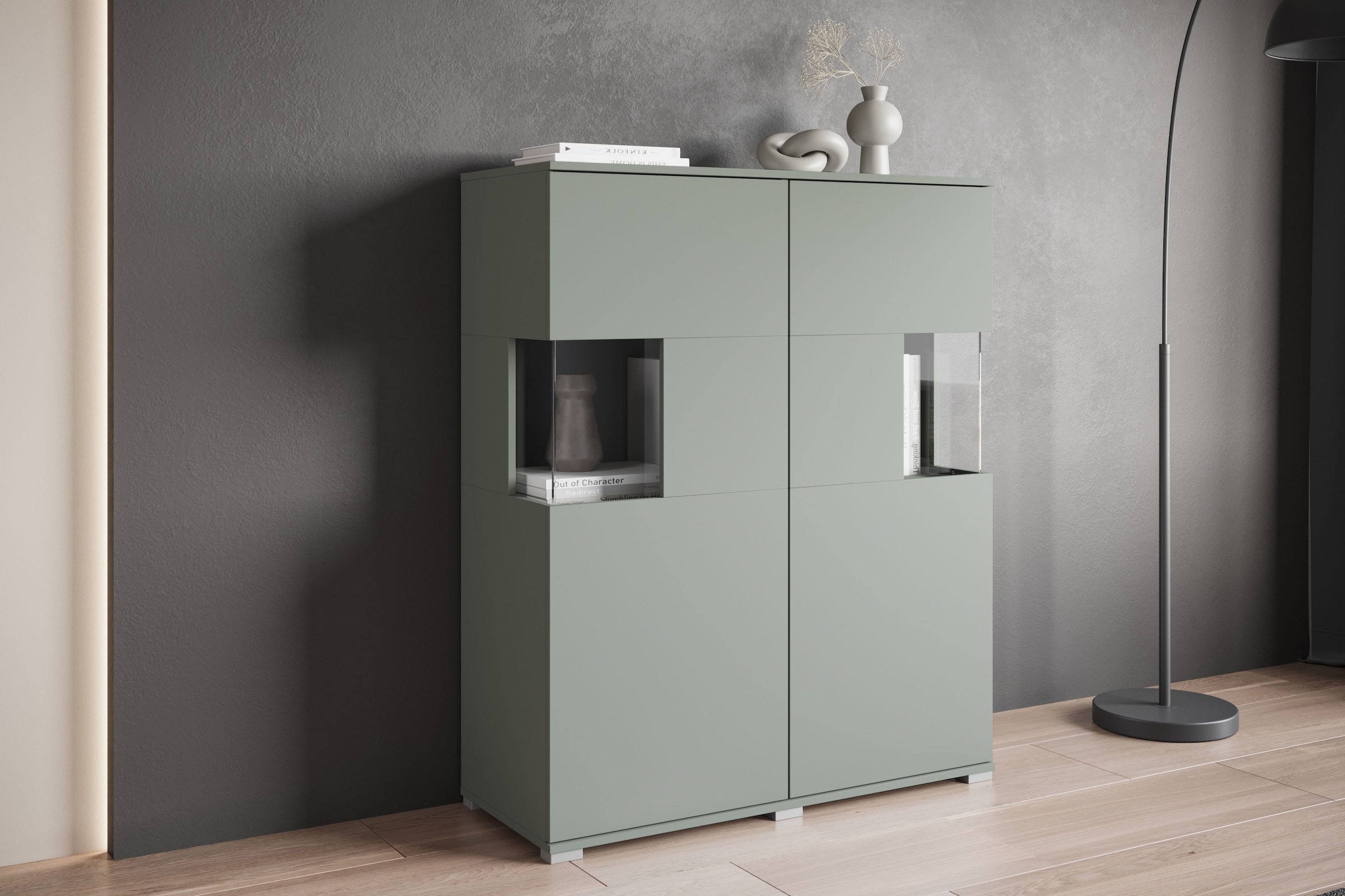 INOSIGN Highboard »Kenia«, (1 St.), Modernes Highboard mit Glastüren, Breite 100 cm