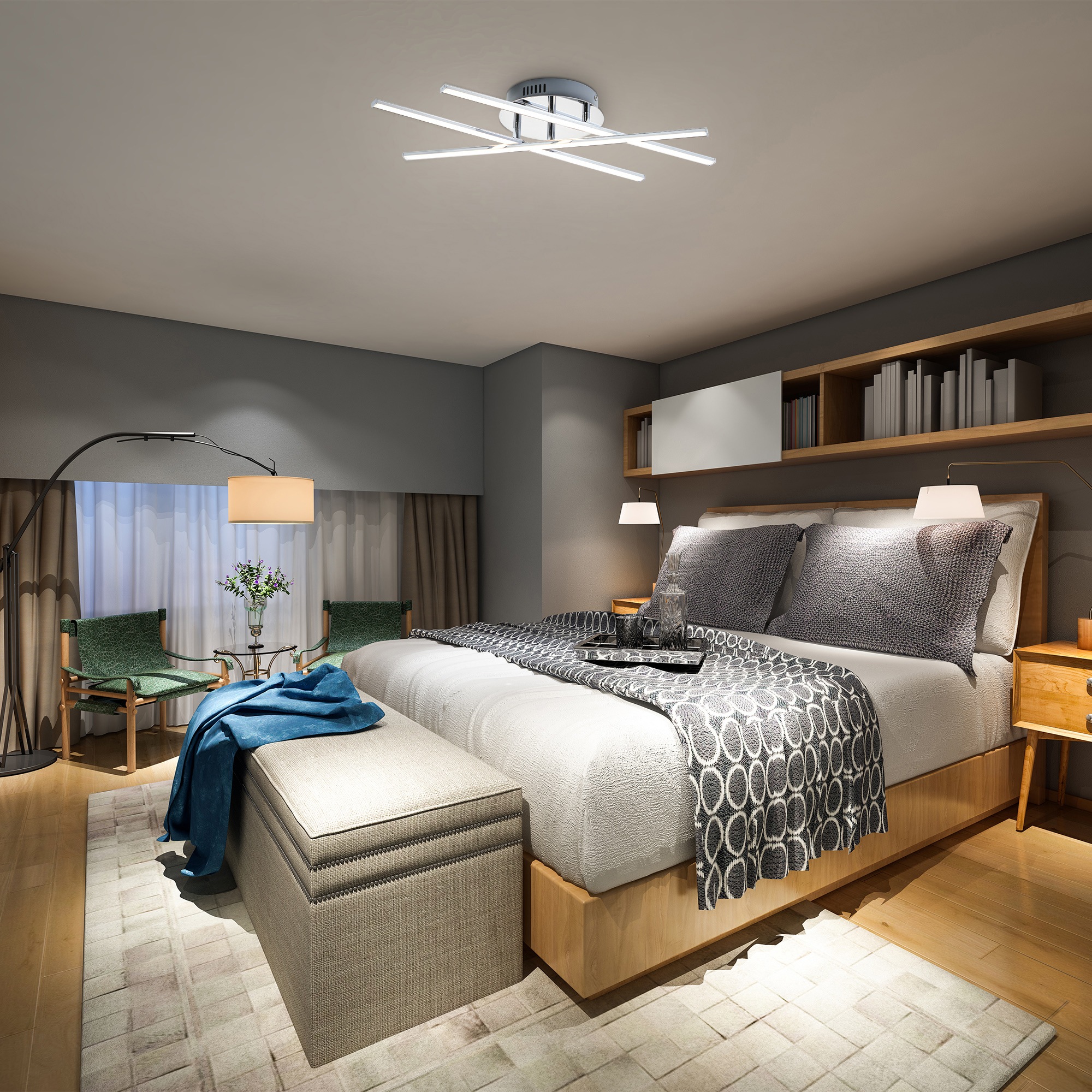 B.K.Licht LED Deckenleuchte, 1 flammig, Leuchtmittel LED-Board | LED fest integriert, LED Design Decken-Lampe modern Wohnzimmer chrom inkl. 12,5W 1150lm