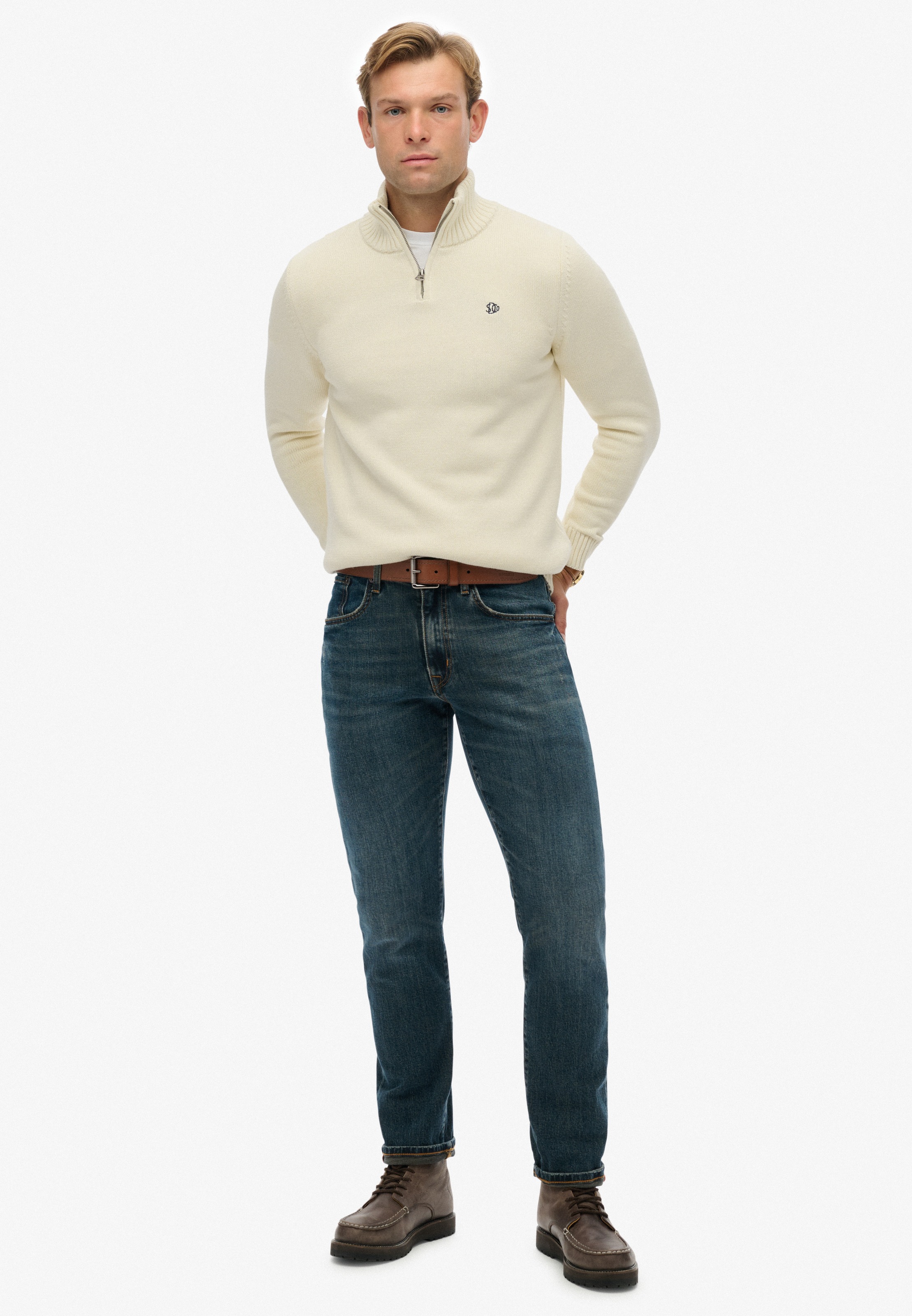 Superdry Strickpullover »COTTON KNIT HENLEY« aus Baumwolle, Slim Fit, mit Stehkragen, hüftlange Form, pflegeleicht