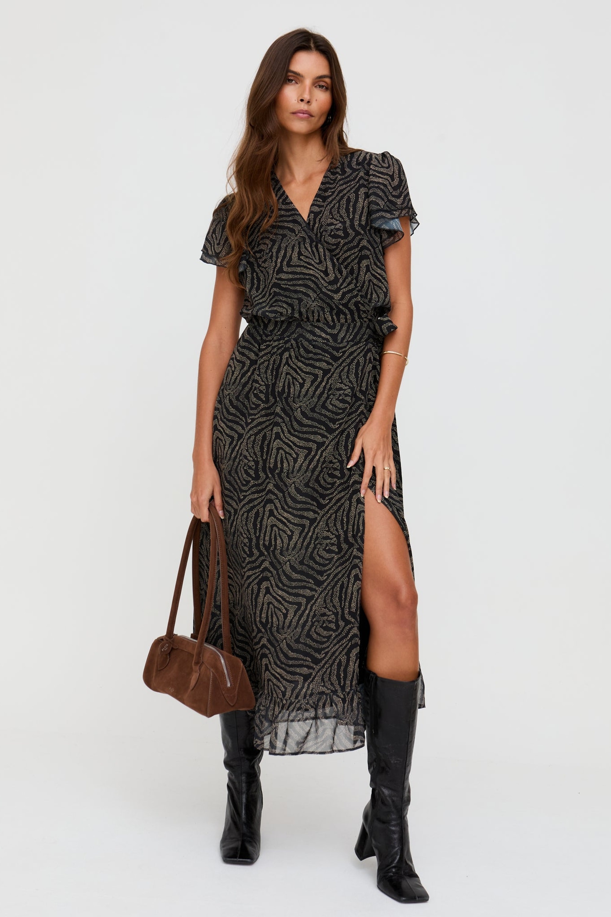 Lily and Lionel Midikleid »Devina Ruffle Detail Zebra Print Maxi Dress Damen«