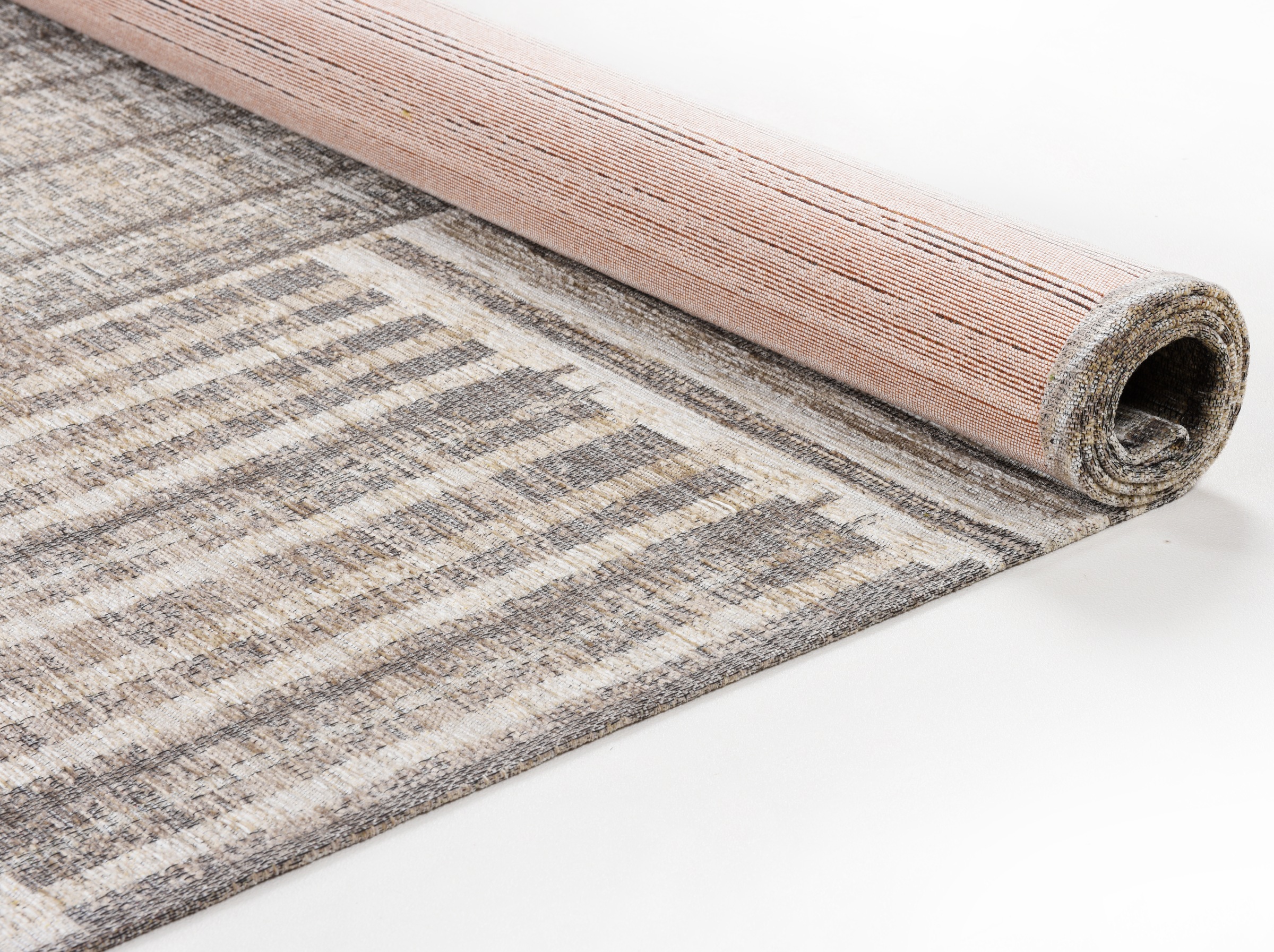 Teppich TOM TAILOR HOME "Stripy Pat", beige, B:190cm H:5mm L:290cm, Baumwolle, Kunstfaser, Teppiche, Teppich, Flachgewebe, modernes Patchworkdesign, gestreift, Chenille, Wohnzimmer 3