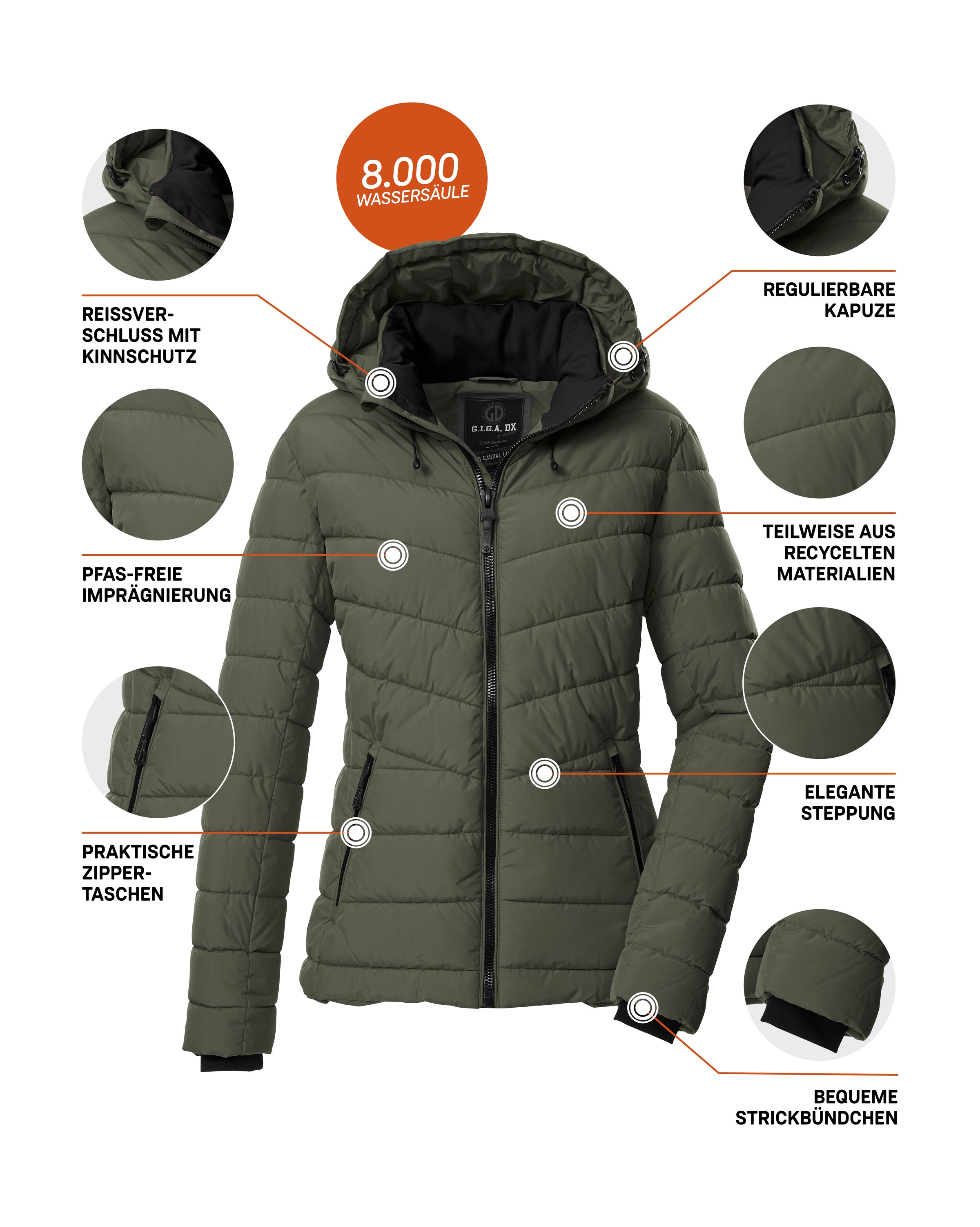G.I.G.A. DX by killtec Steppjacke »GW 32 WMN QLTD JCKT«, Elegante Damenjacke, wasserabweisend, atmungsaktiv, abnehmbare Kapuze