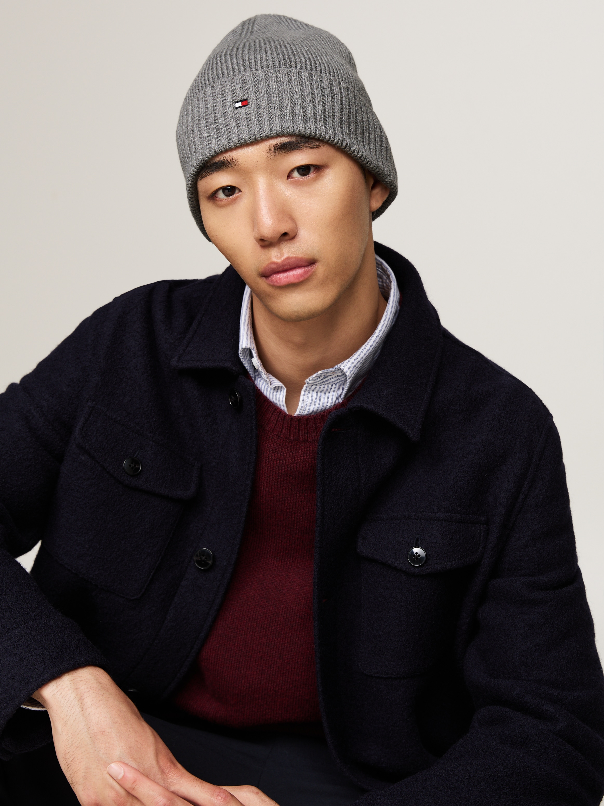 Tommy Hilfiger Strickmütze »TH FLAG PIMA COTTON BEANIE«, mit Logostickerei