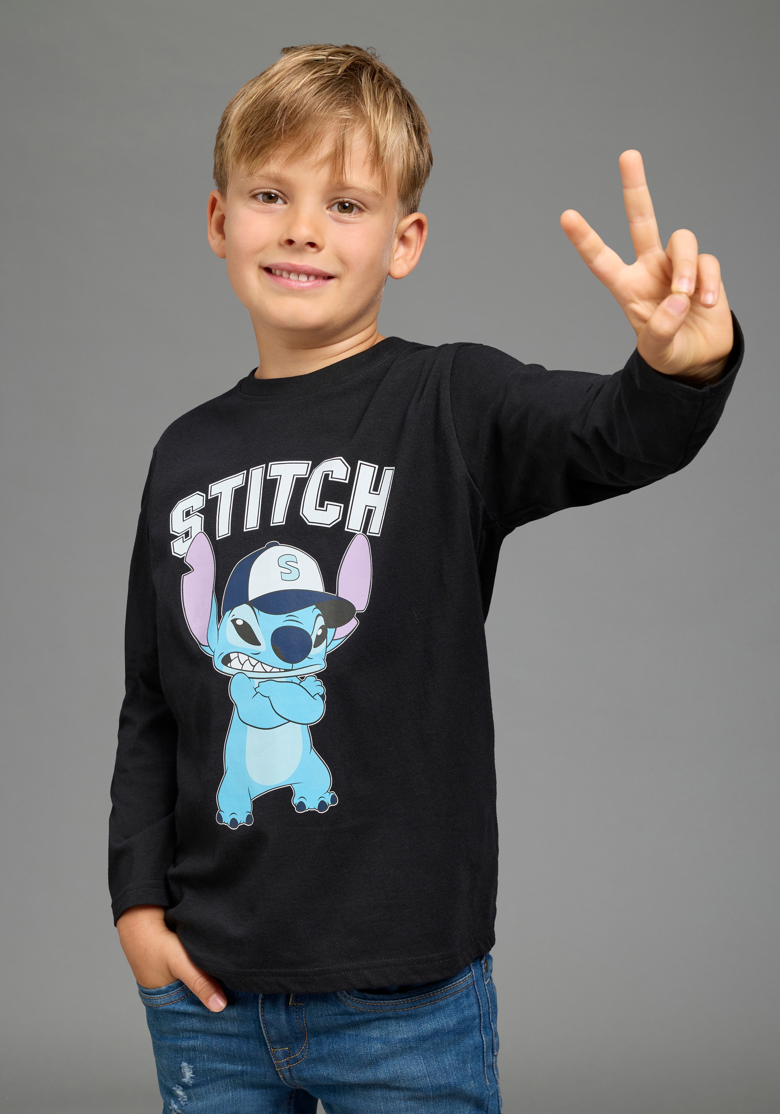 KIDSWORLD Langarmshirt "STITCH Shirt für Jungen, Disney" Disney-Shirt, modischer Stil, Basic-Passform, mit Rundhalsausschnitt