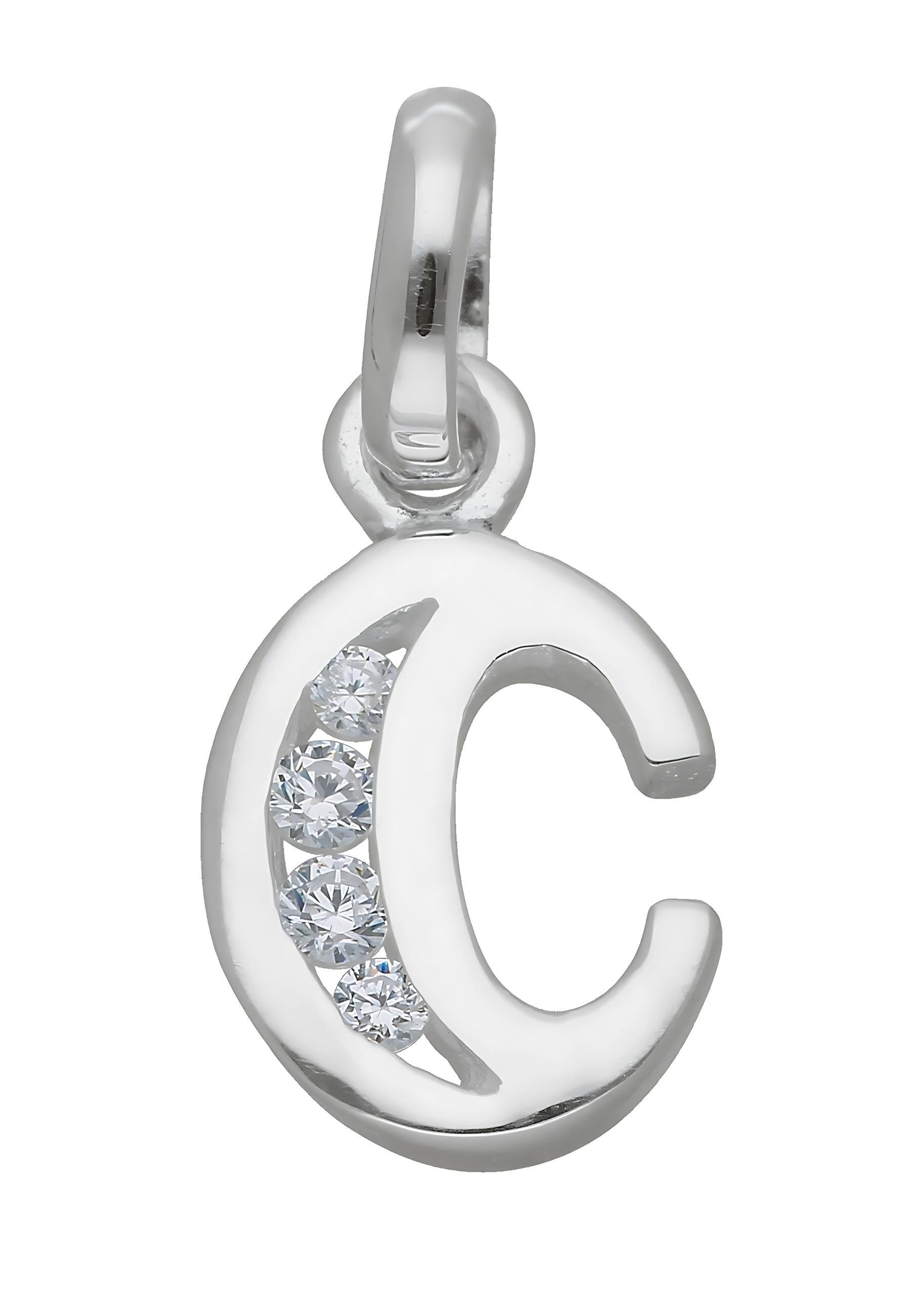 ADELIA ́S Damen Namenskette "Halskette - Namenskette mit Buchstabenanhänger C mit Zirkonia", Silber 925 (Sterlingsilber), silber, Silber 925