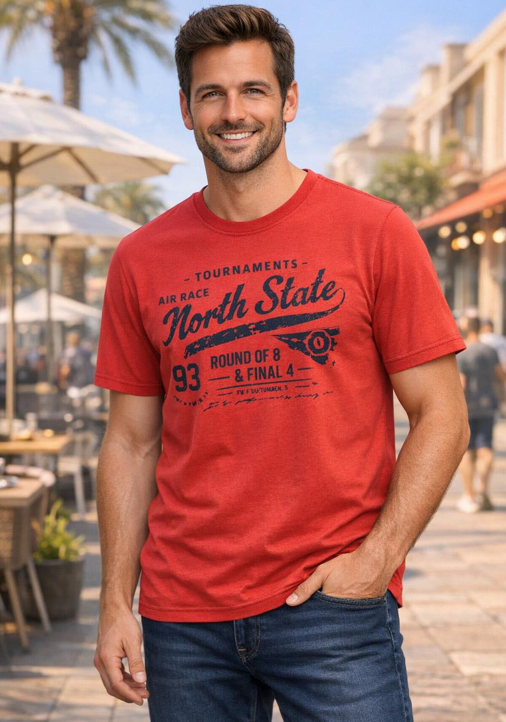 Mans World Rundhalsshirt Kurzarm, bedruckt, Rundhalsausschnitt, aus Single Jersey