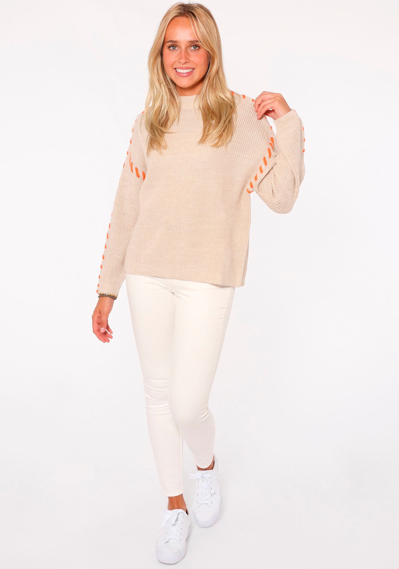 Zwillingsherz Strickpullover ""Stitching"", kontrastfarbige Nähte, hoher Ru günstig online kaufen