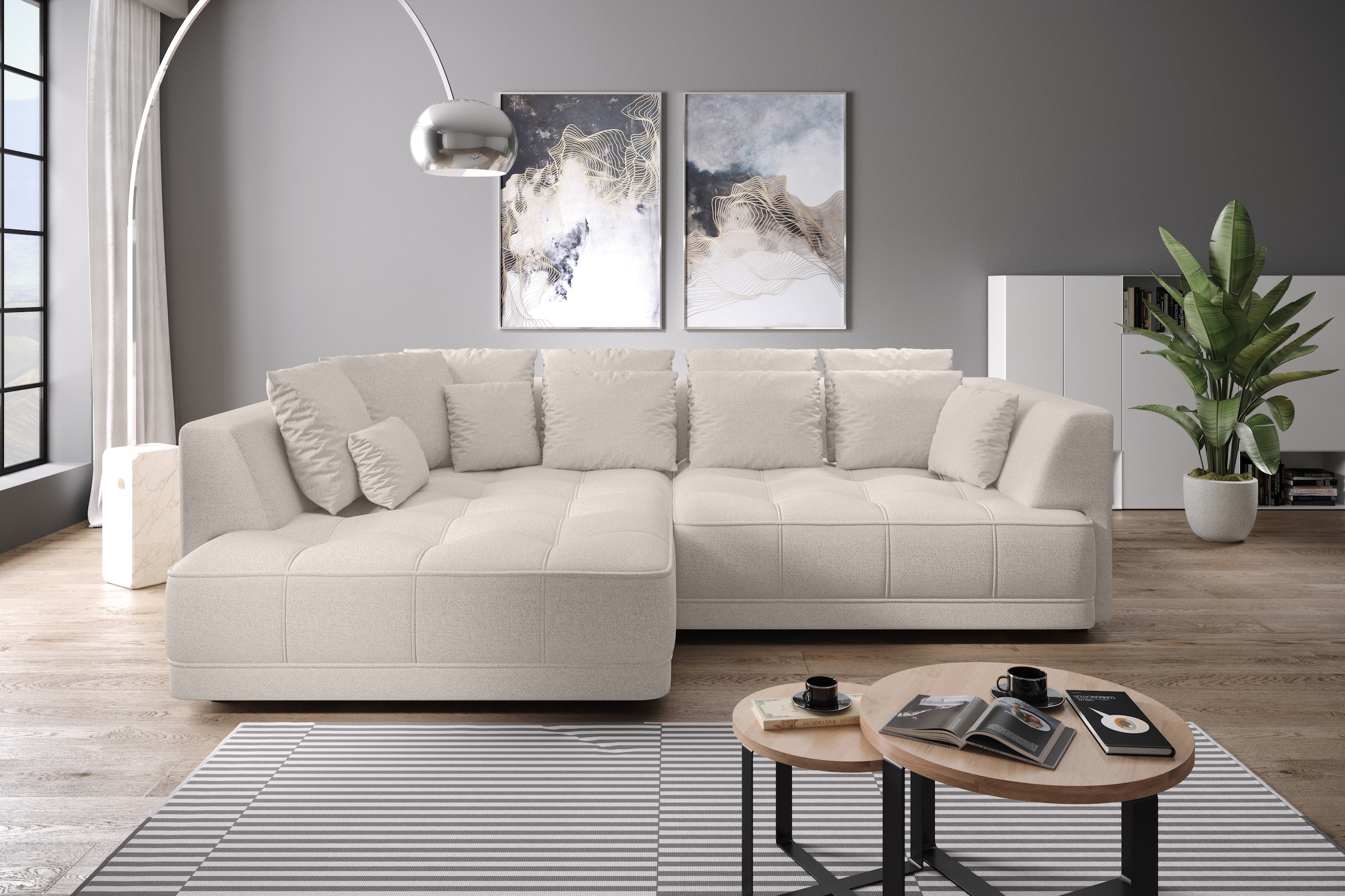 WERK2 Ecksofa "Tiga 207 x 286 cm modern und bequem" Struktur weich, L-Form, elektrische Sitztiefenverstellung
