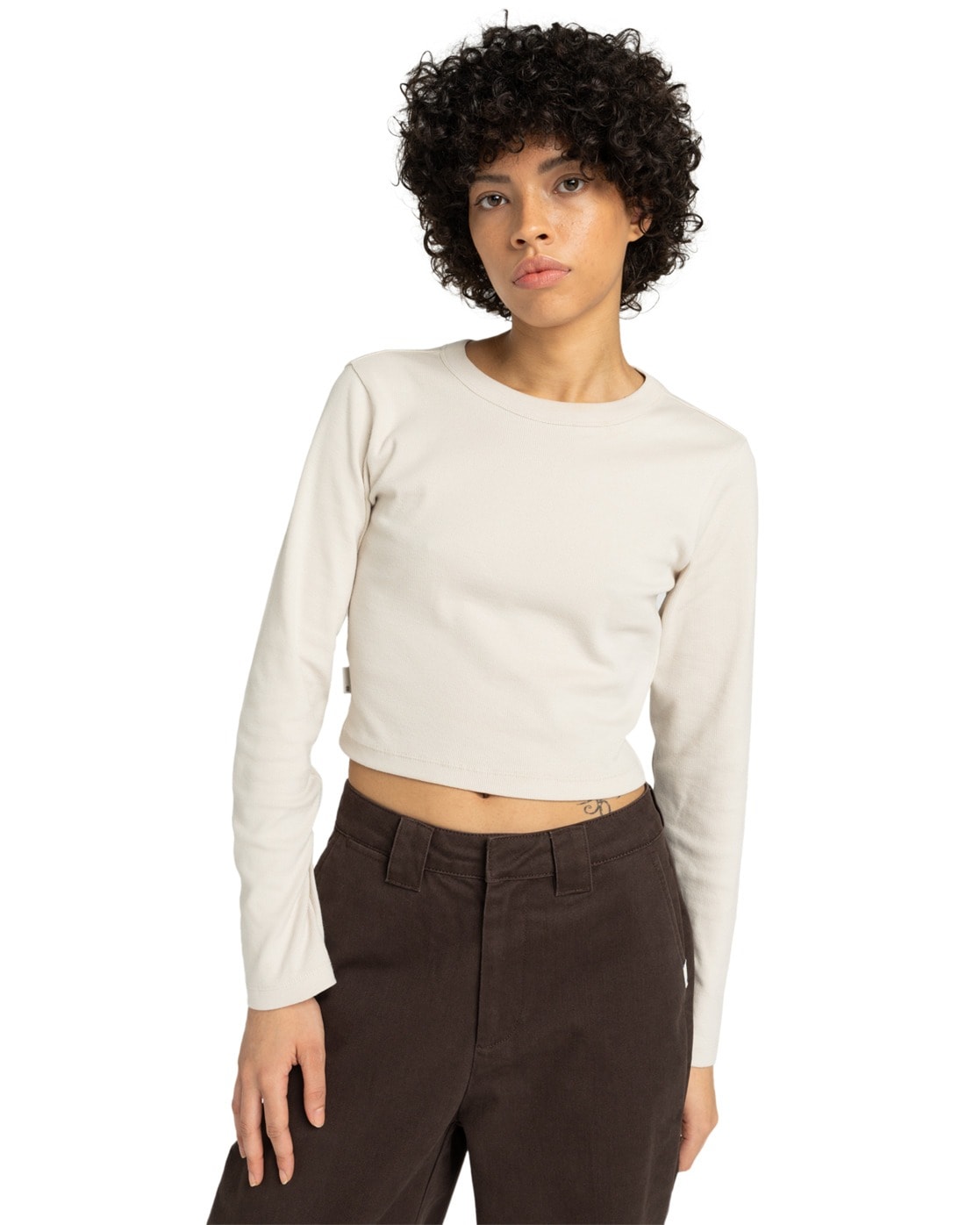 Shirttop ELEMENT "Icon Crop", Damen, Gr. M, oat milk, Obermaterial:[Hauptmaterial] 95% Walkfrottier, 5% Elasthan;, Tops Shirttop