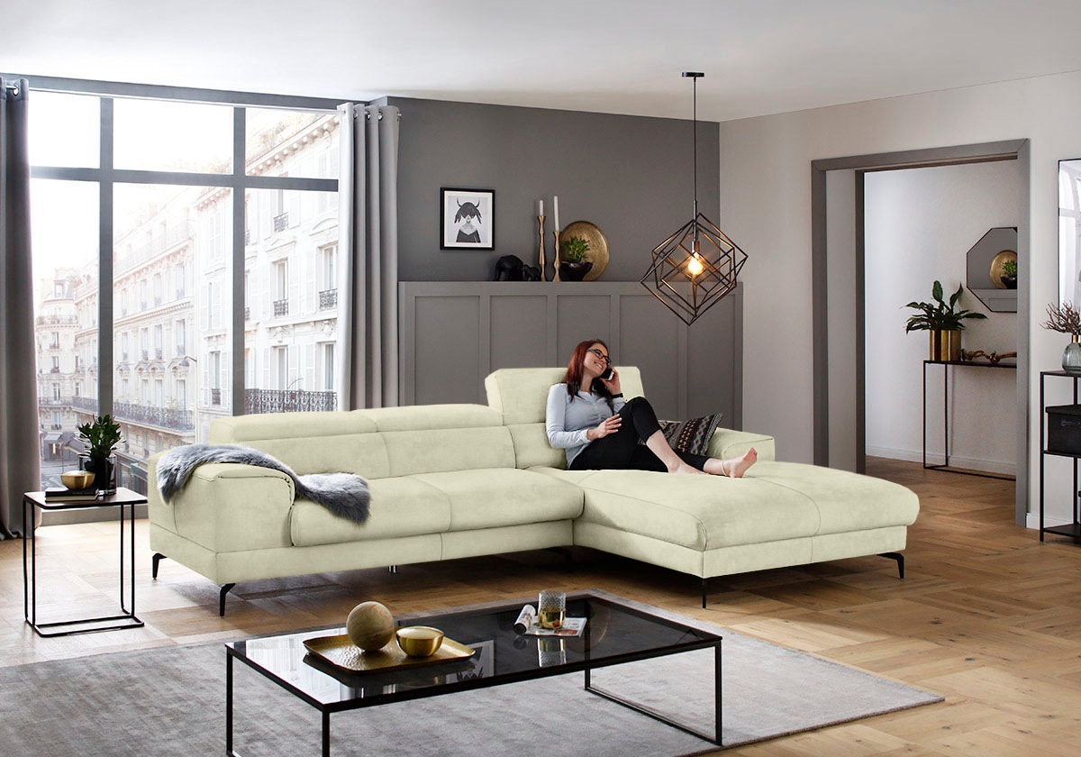 W.SCHILLIG Ecksofa »piedroo, Designsofa mit tollem Sitzkomfort, L-Form«, Kopfteilverstellung, wahlweise mit Sitztiefenverstellung, Breite 303cm