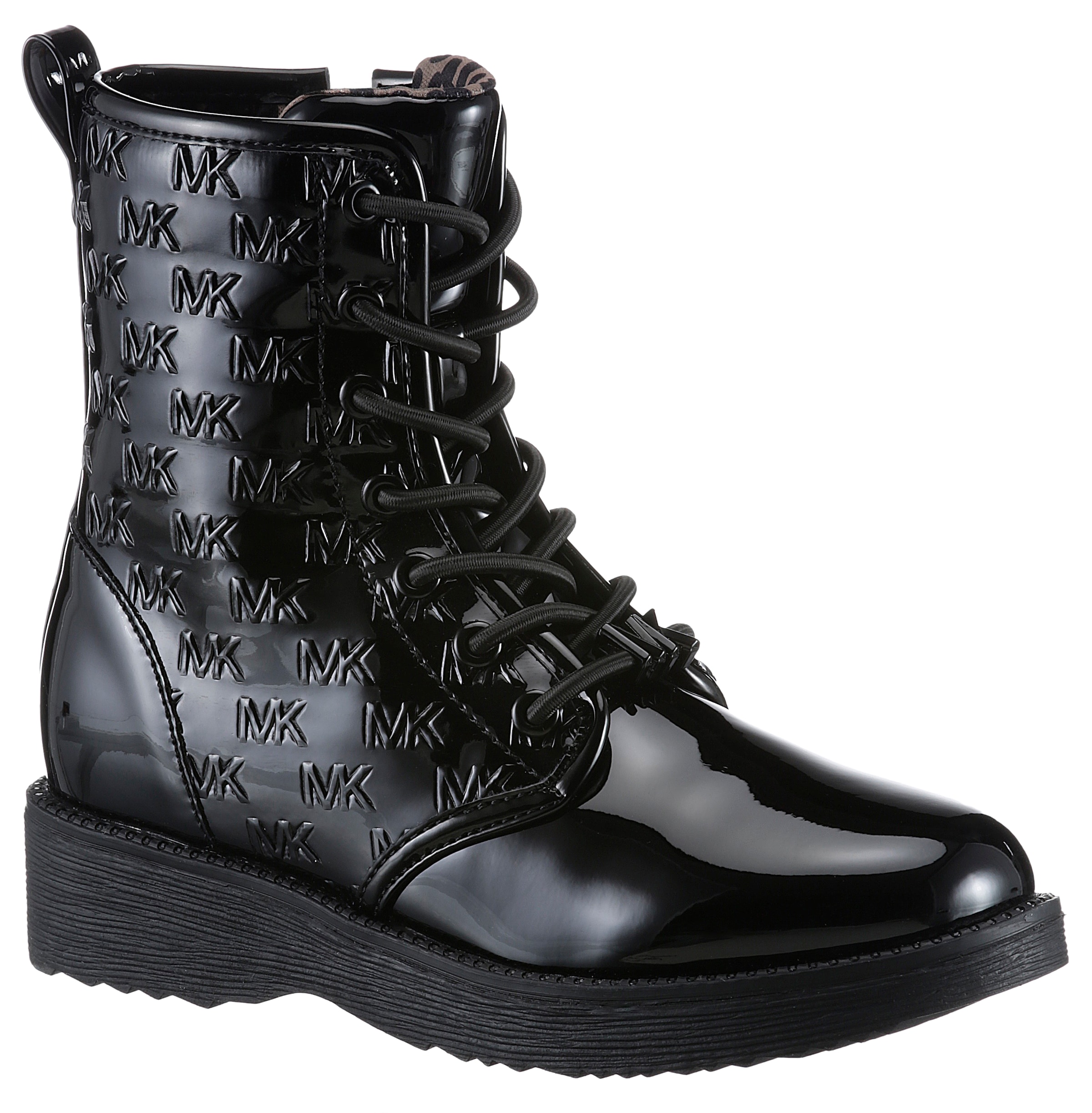 MICHAEL KORS KIDS Schnürboots "HASKELL MK FACET", Chunky Boos, Stiefelette, Lackschuh mit gestepptem Schaft