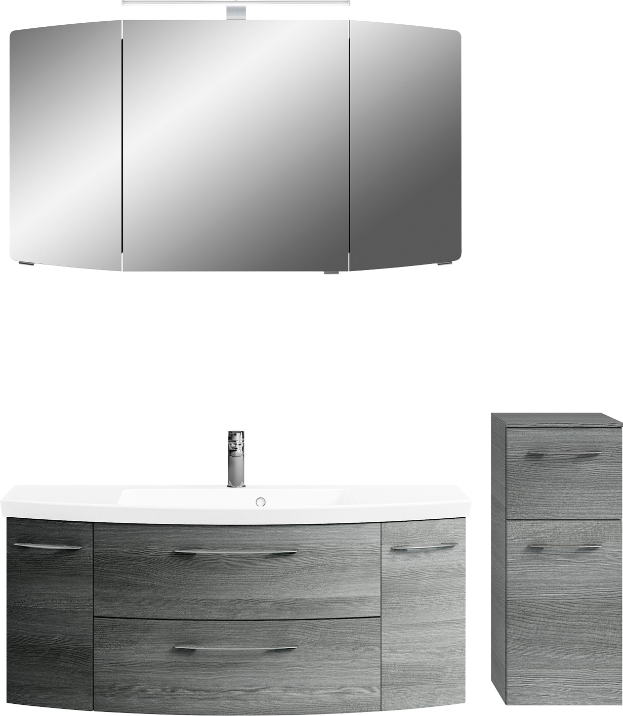 Saphir Badmöbel-Set »Cassca Sprint 3-teilig Mineralmarmor-Waschtisch mit LED-Spiegelschrank«, (4 St.), Unterschrank, inkl. Türdämpfer, 6 Türen, 3 Schubladen