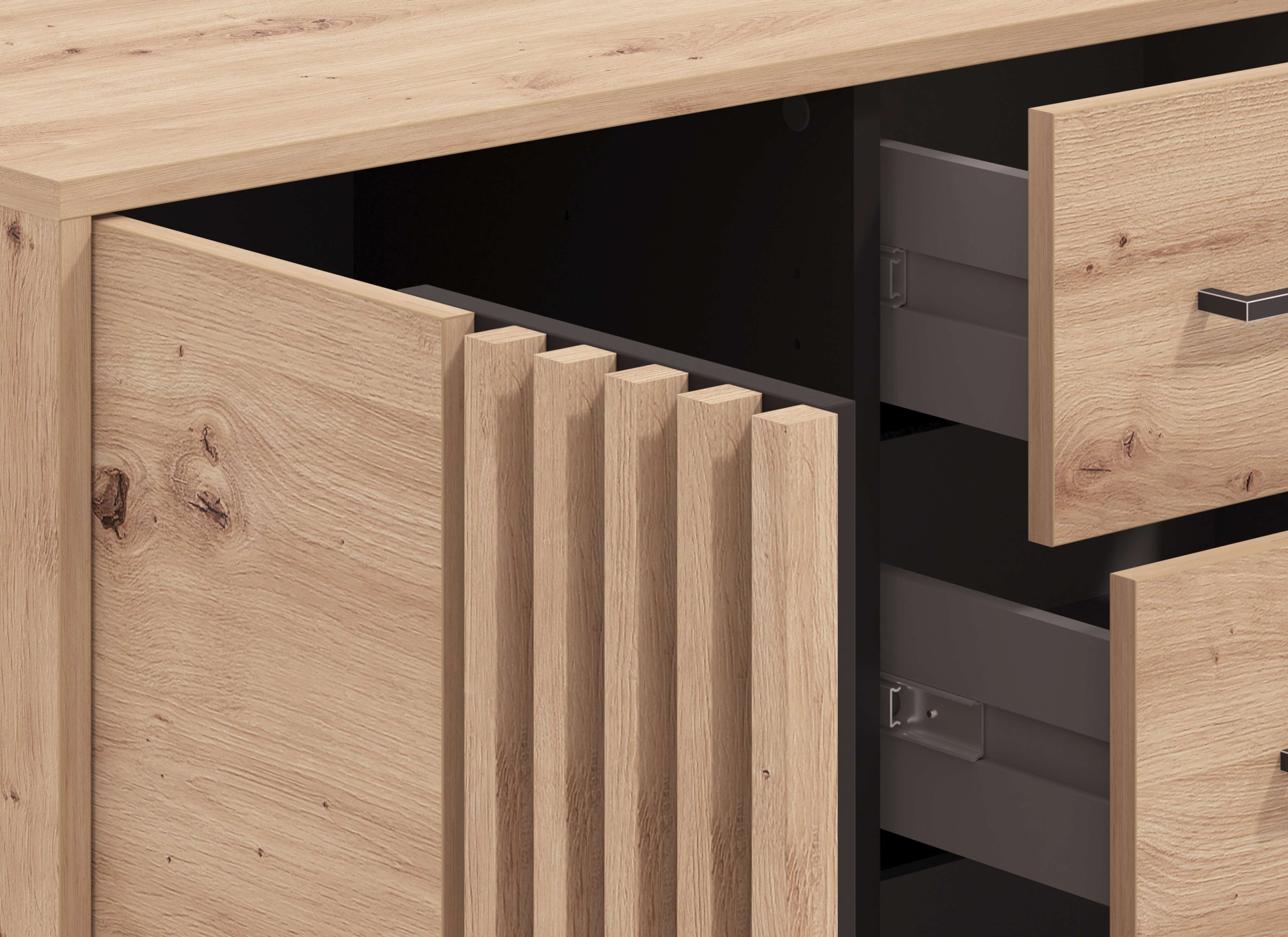 INOSIGN Kommode »Ascalon Sideboard, Breite 138 oder 93 cm, mit ABS Schutzkanten«, 3D Optik durch Lamellen/ Paneele, FSC-zertifizierter Holzwerkstoff