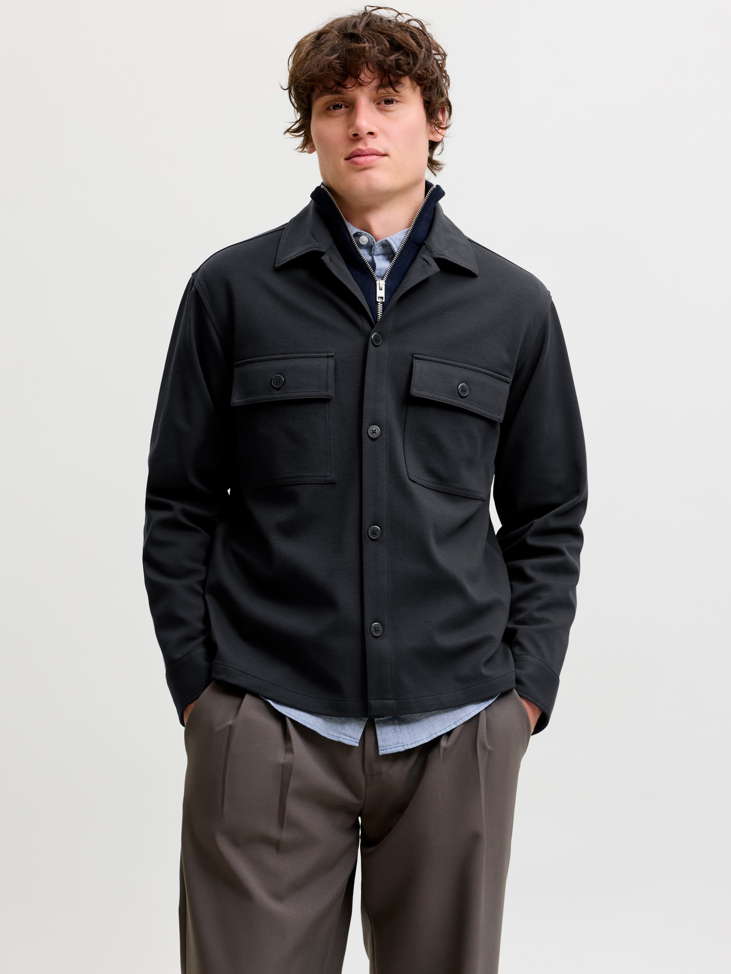 Jack & Jones Langarmhemd "JJWILLIAM SWEAT OVERSHIRT LS NOOS" Materialmix, Sweatmaterial, locker geschnitten