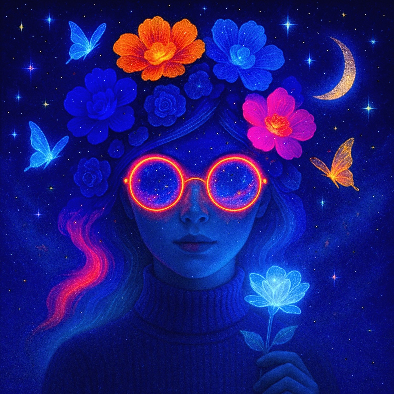 queence Acrylglasbild "Sternenblume", Bilder von Frauen-Fantasy-Frau-Gemäld günstig online kaufen