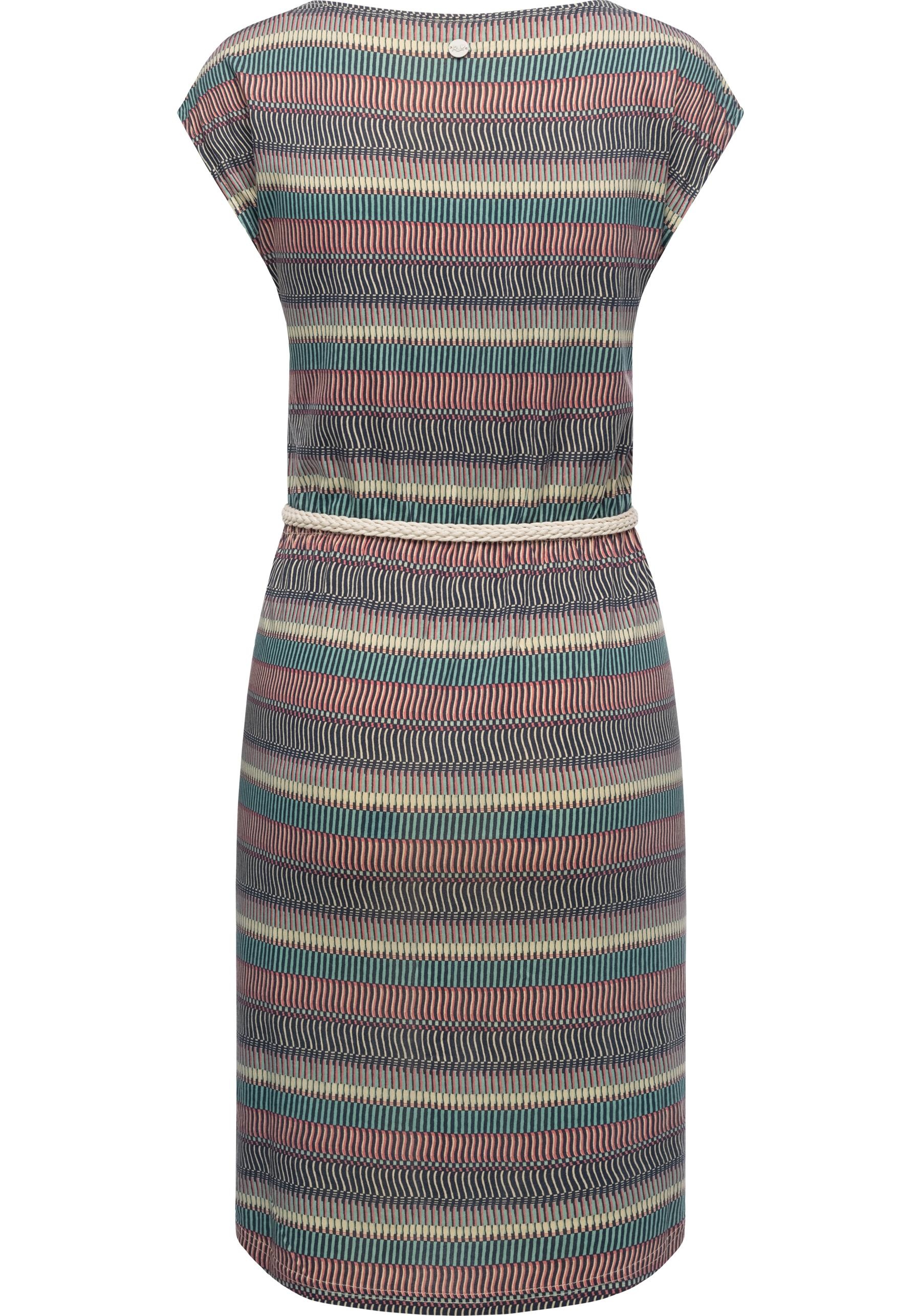 Shirtkleid RAGWEAR "Lilithe YOUMODO", Damen, Gr. XXL (44), Normalgrößen, blau (nachtblau), 50% Baumwolle, 50% Modal, tailliert knieumspielend, Rundhals, Ärmel ohne Ärmelschlitz normaler Saum, Kleider Shirtkleid, Sommerkleid mit Alloverprint und Flechtgürt 2