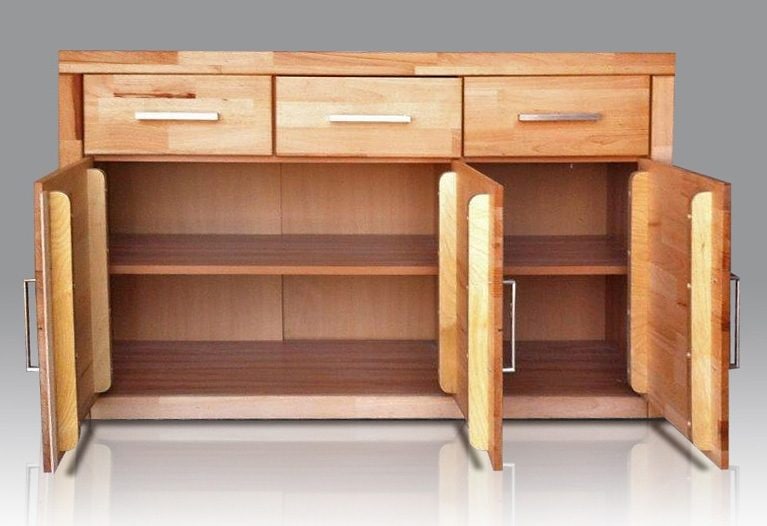 Home affaire Sideboard »Logo,130cm breit,42 cm tief, Fronten Massivholz,2 breite Fächer«, Holz massiv, Holzwerkstoff, Metall Griffe,3Türen,3Schubladen