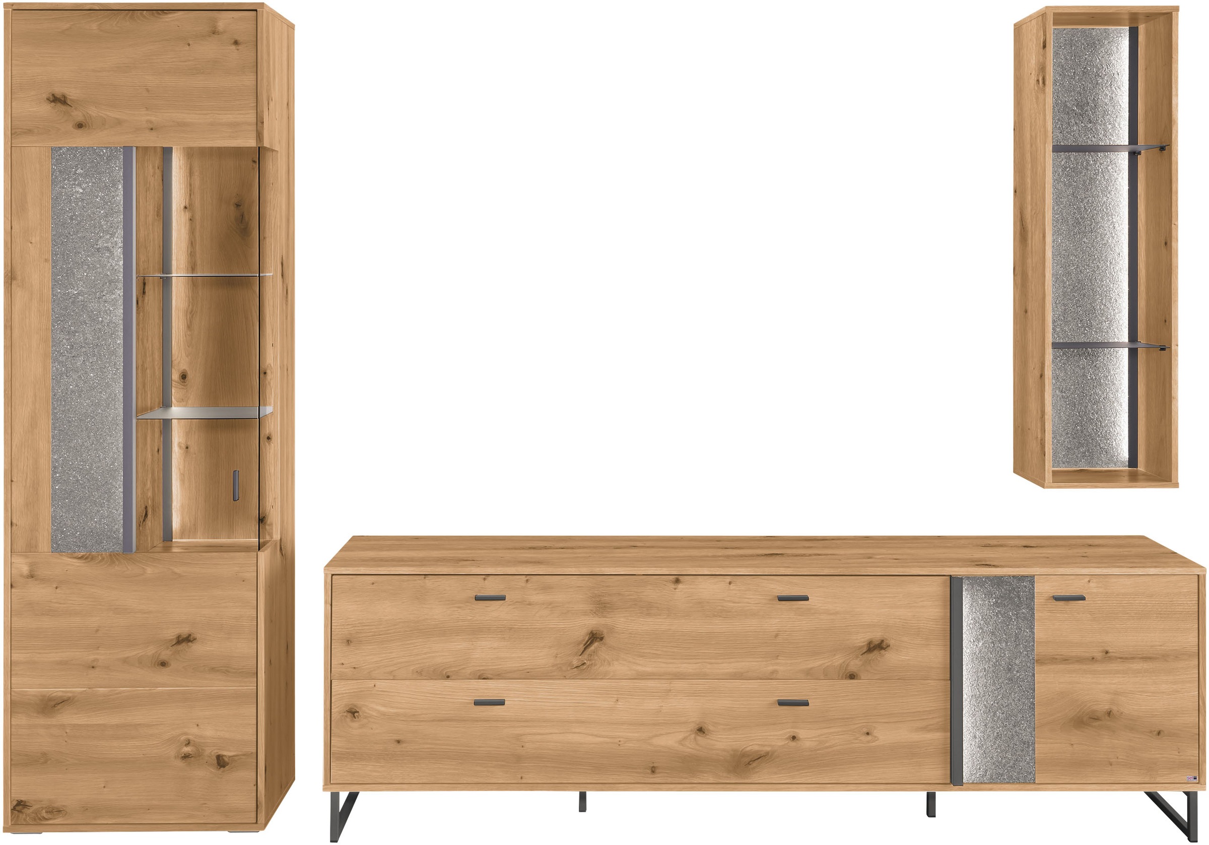 set one by Musterring TV-Wand »Deltona«, (3 St.), Zierelemente aus Sandstein, mit Hängeregal Gesamtbreite ca. 287cm