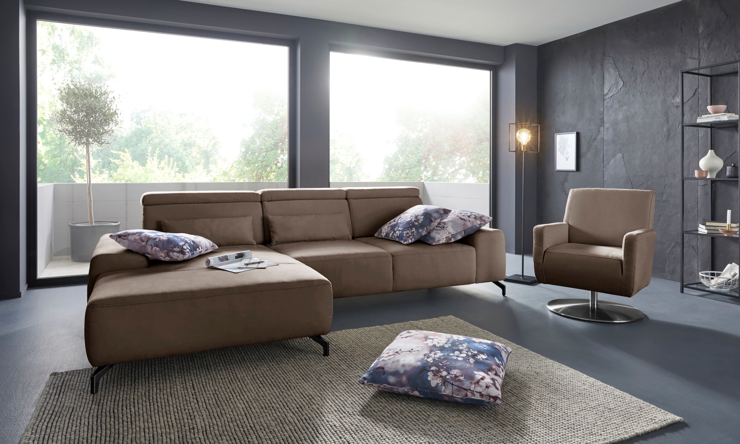 sit&more Ecksofa »Gizeh L-Form«, Fußhöhe 12 cm, inklusive Sitztiefenverstellung und Kopfteilverstellung