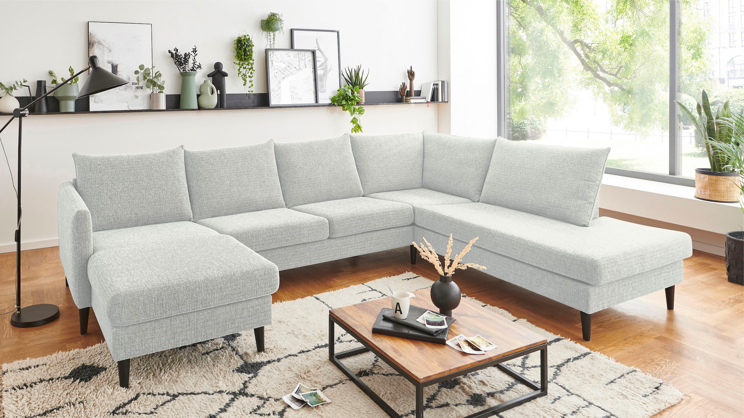 OTTO home Wohnlandschaft "Rekvik U-Form" mit Wellenunterfederung, mit Massivholzfüßen