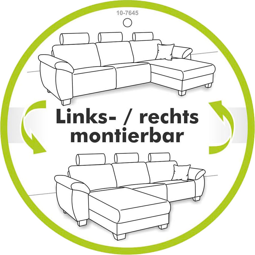 Jockenhöfer Gruppe Ecksofa »Le Mans L-Form mit elektromotorischer Sitztiefenverstellung (30 cm)«, und induktiver Lademöglichkeit + USB A und C, verstellbare Kopfstützen